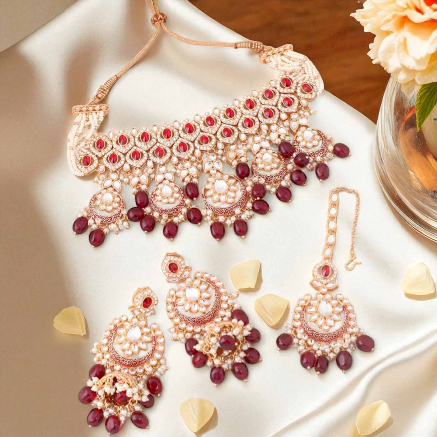Maroon Rithya Kundan Jewellery Set - Image 2