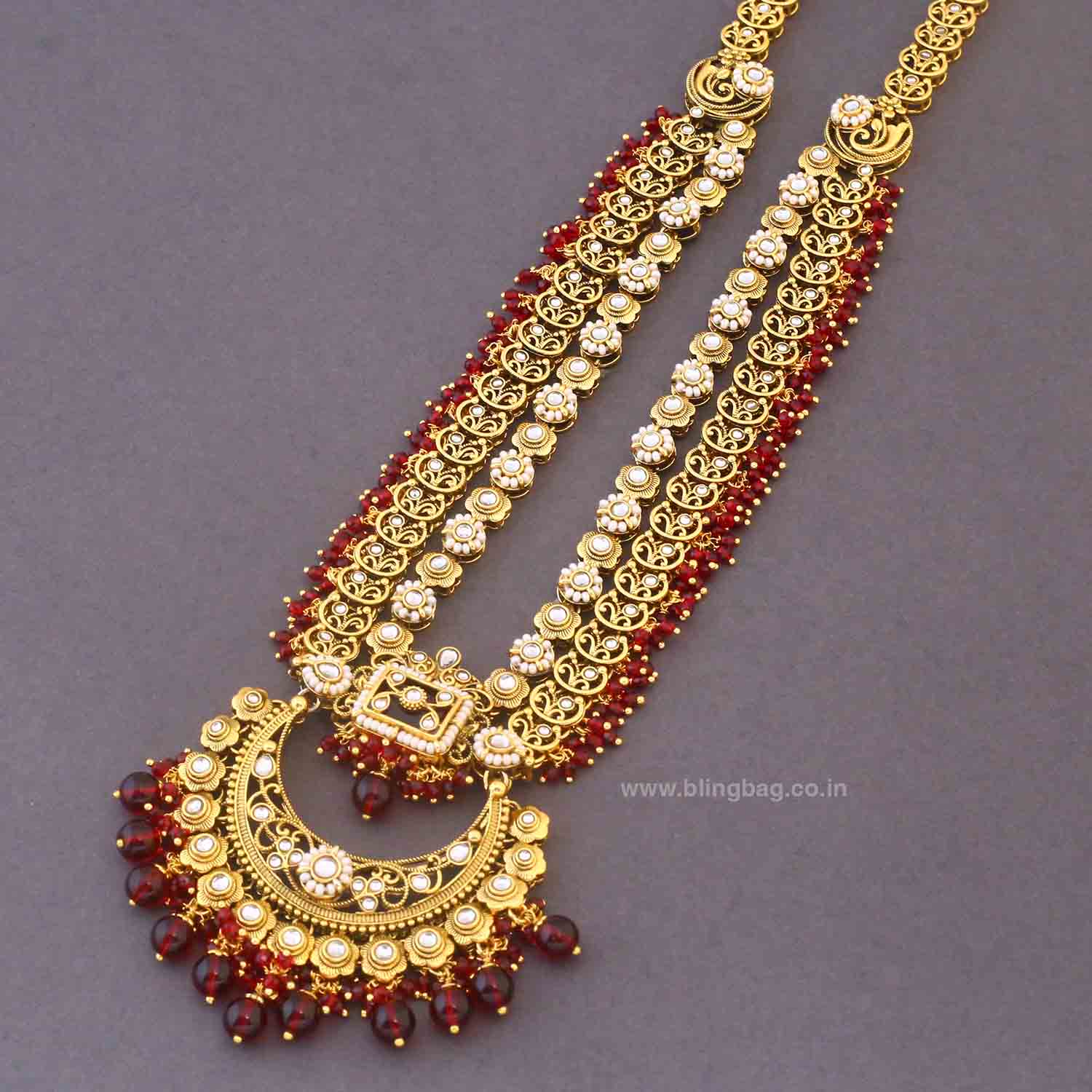 Maroon Sannidhi Kundan Bridal Jewellery Set - Image 4