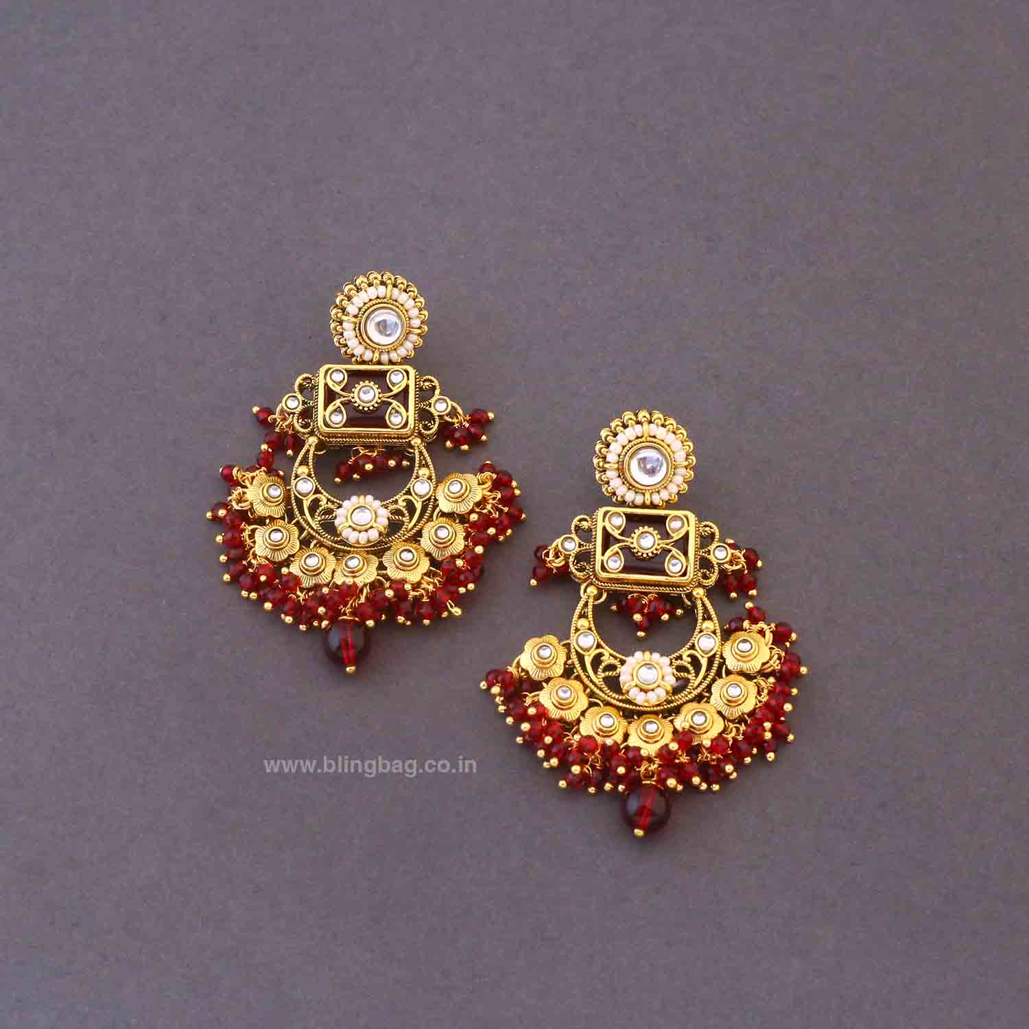 Maroon Sannidhi Kundan Bridal Jewellery Set - Image 6