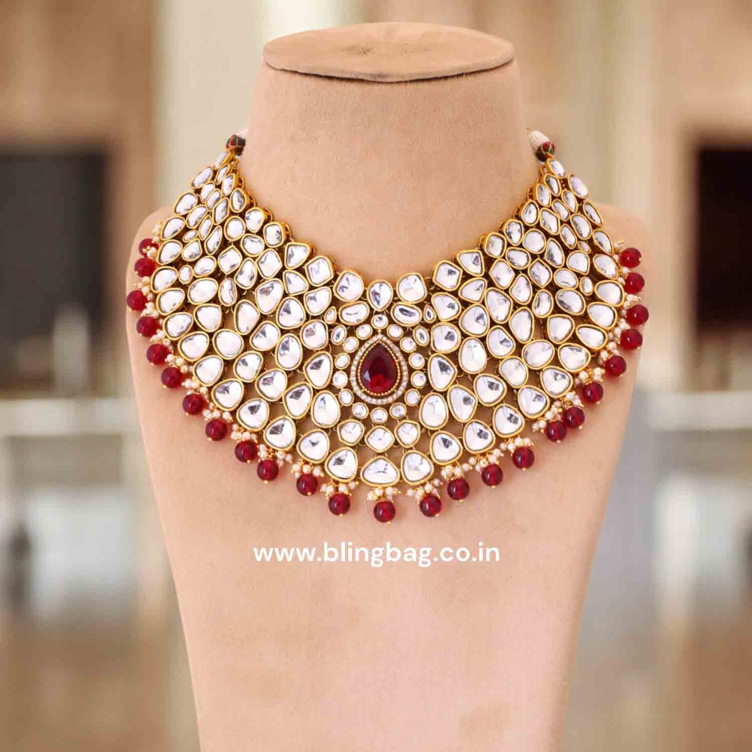 Maroon Vandanti Kundan Jewellery Set - Image 2