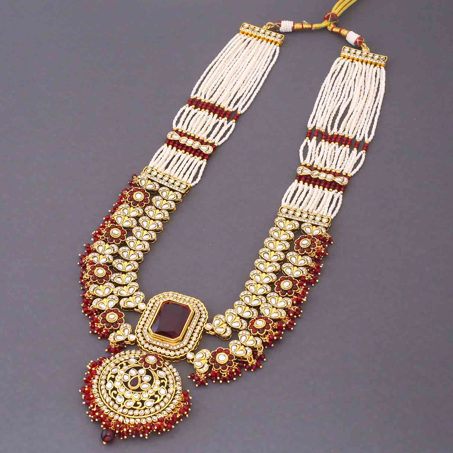 Maroon Varnika Kundan Bridal Jewellery Set - Image 4
