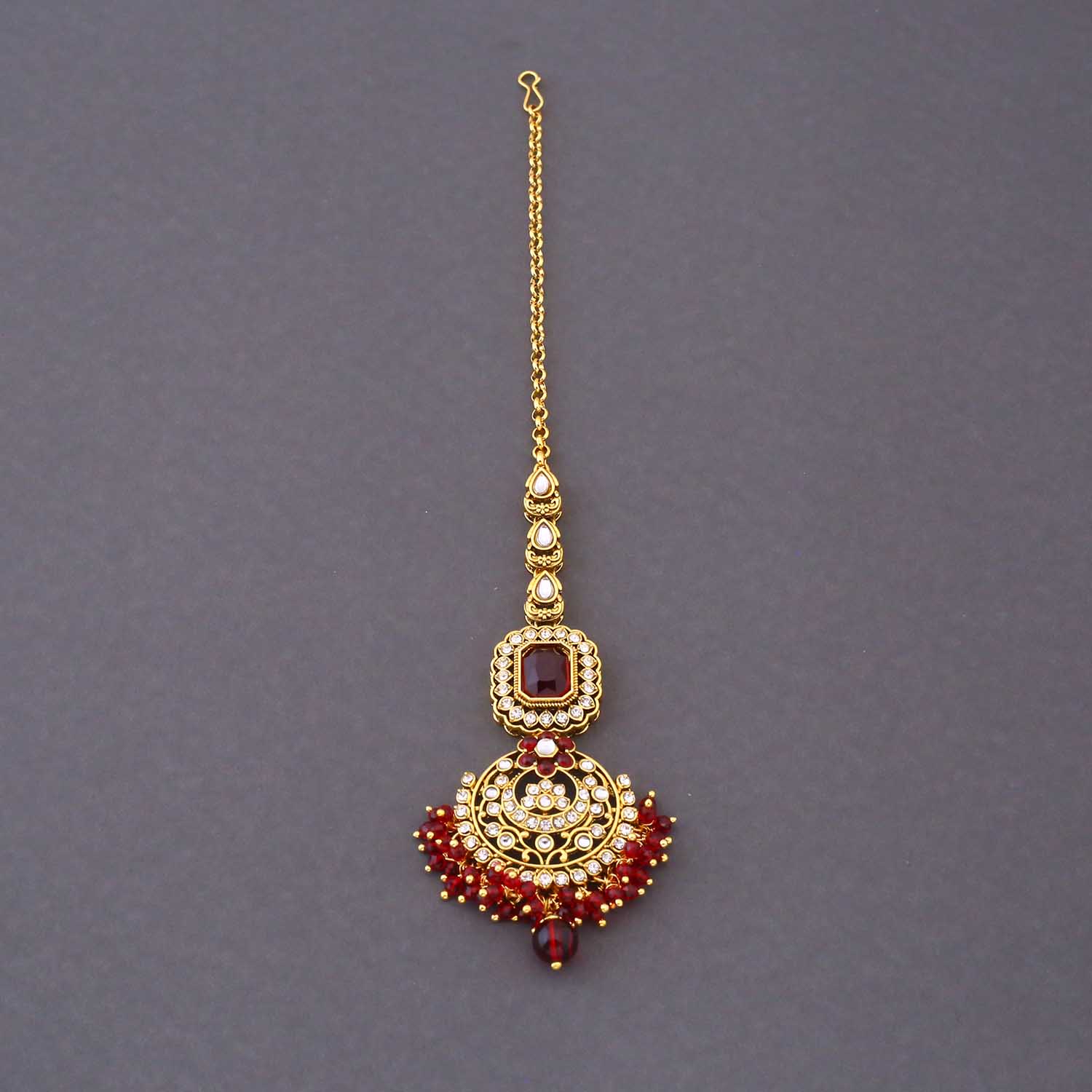 Maroon Varnika Kundan Bridal Jewellery Set - Image 7