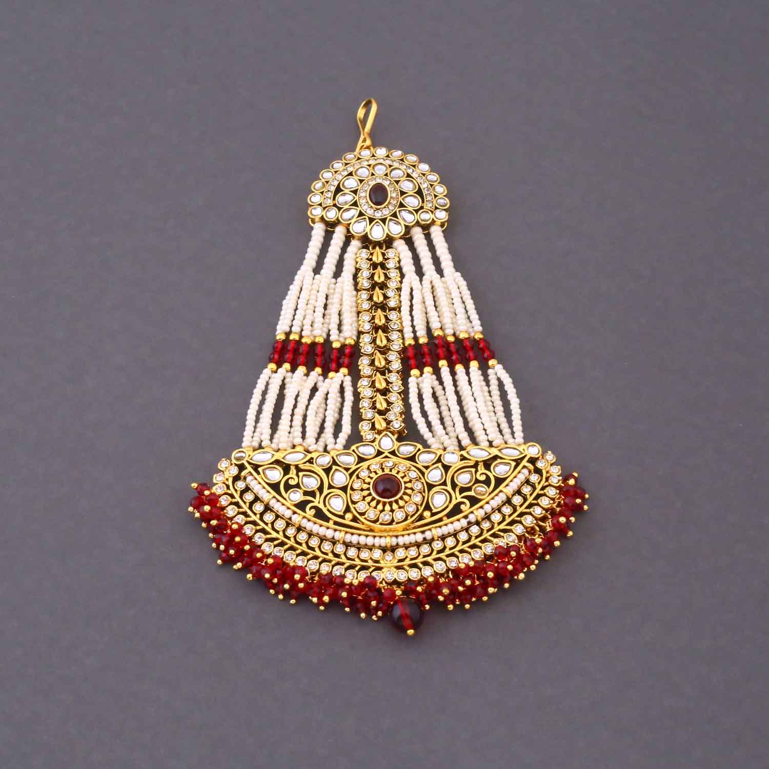 Maroon Varnika Kundan Bridal Jewellery Set - Image 9