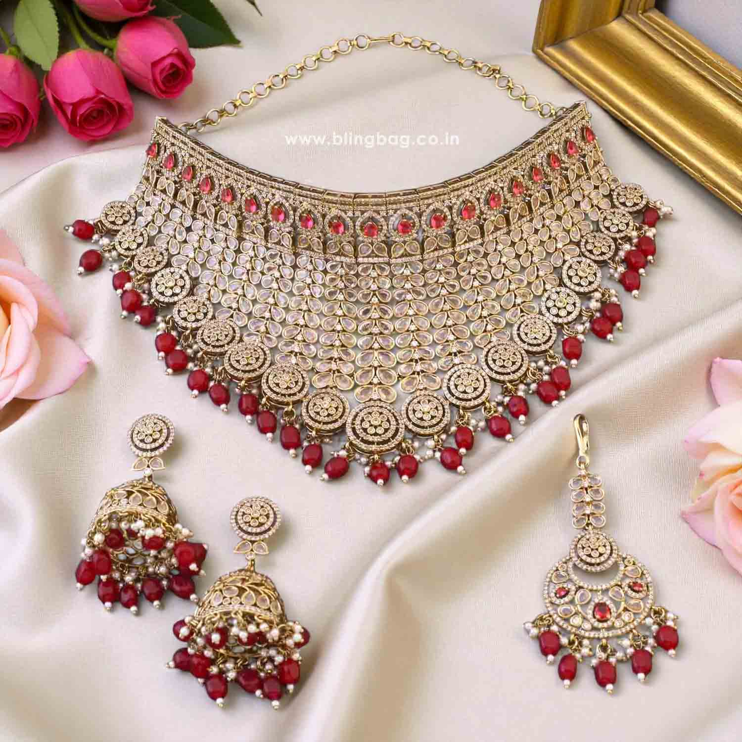 Maroon Zorina Victorian Jewellery Set - New Arrival - Image 2