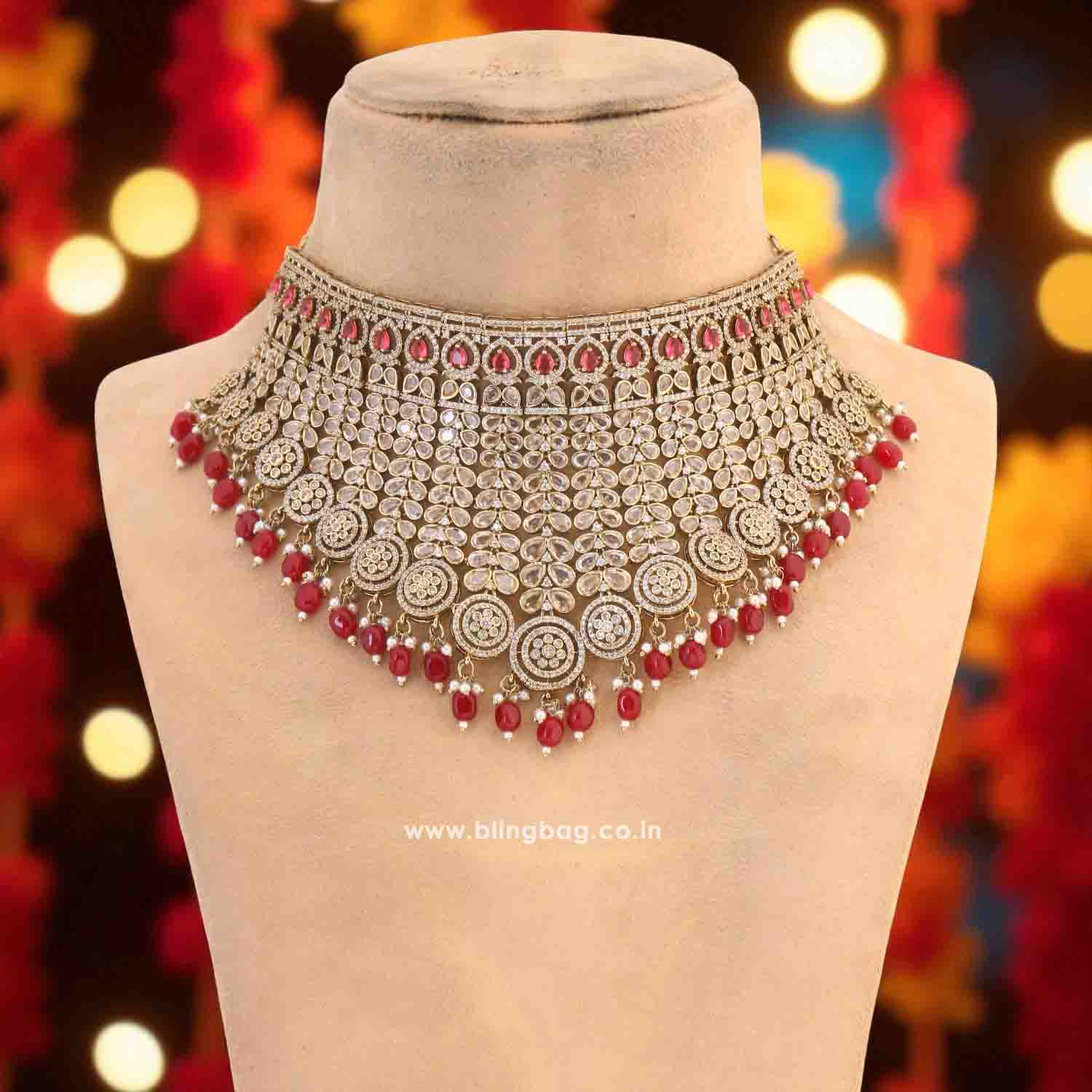 Maroon Zorina Victorian Jewellery Set - New Arrival - Image 3