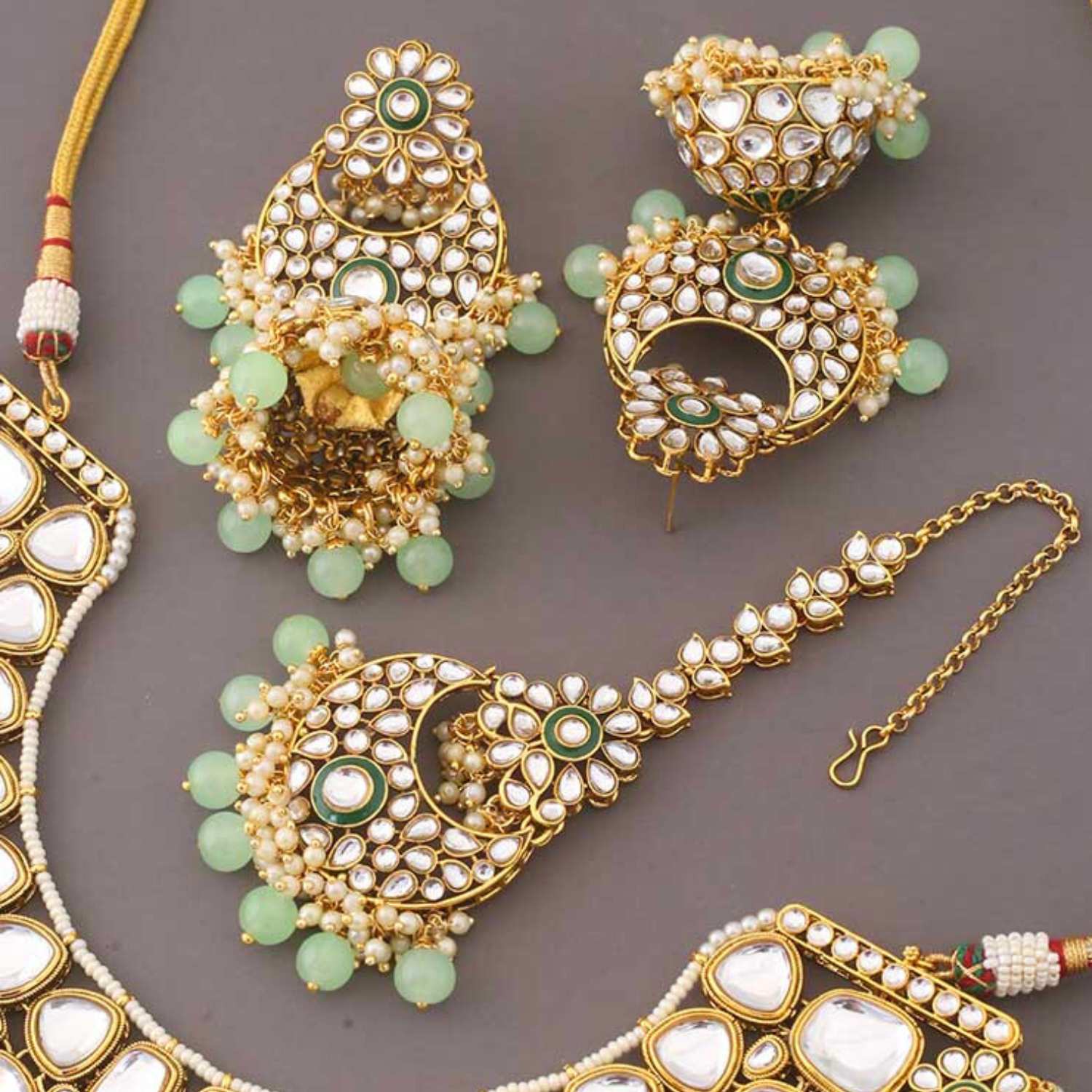 Mint Aadhila Kundan Jewellery Set - Image 5