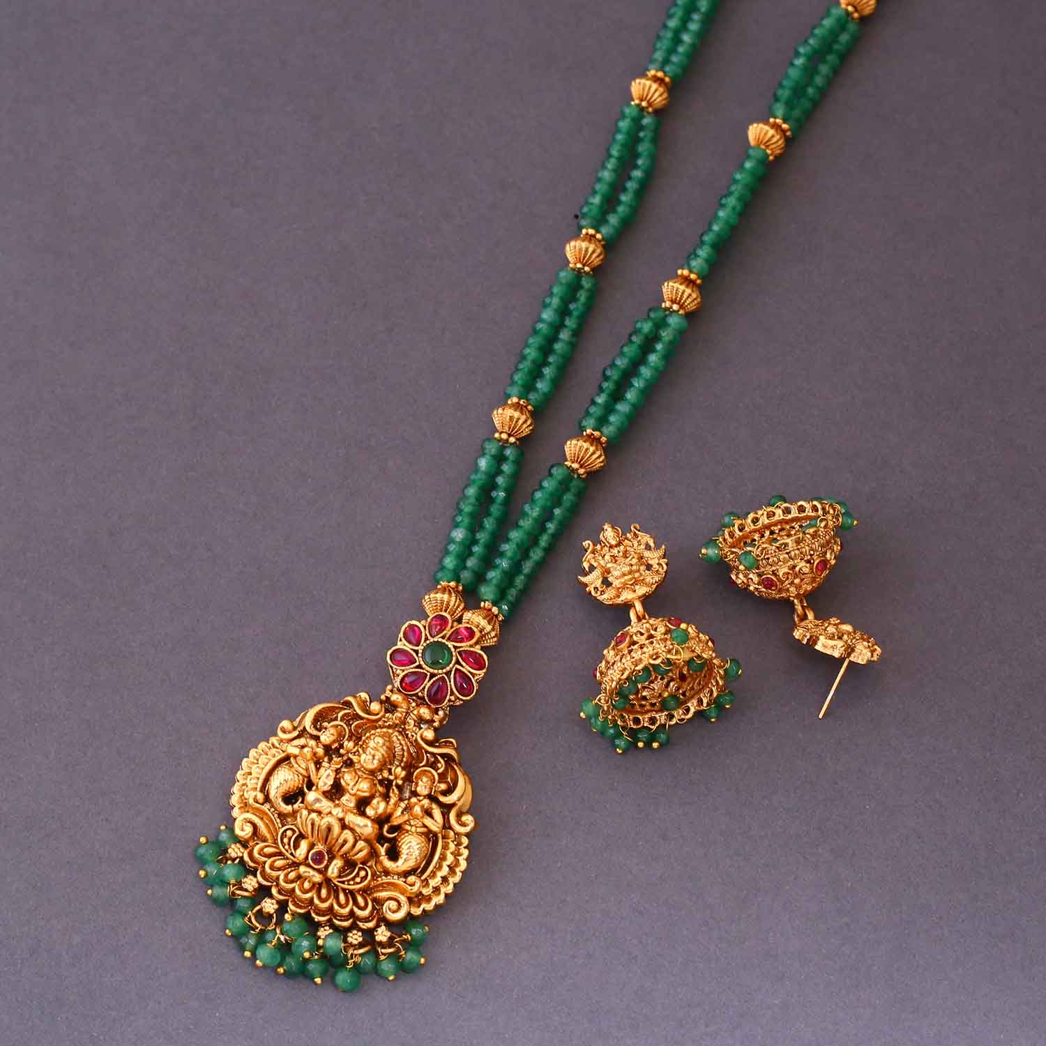 Mint Ardhra Temple Pendant Set- New Arrival - Image 4