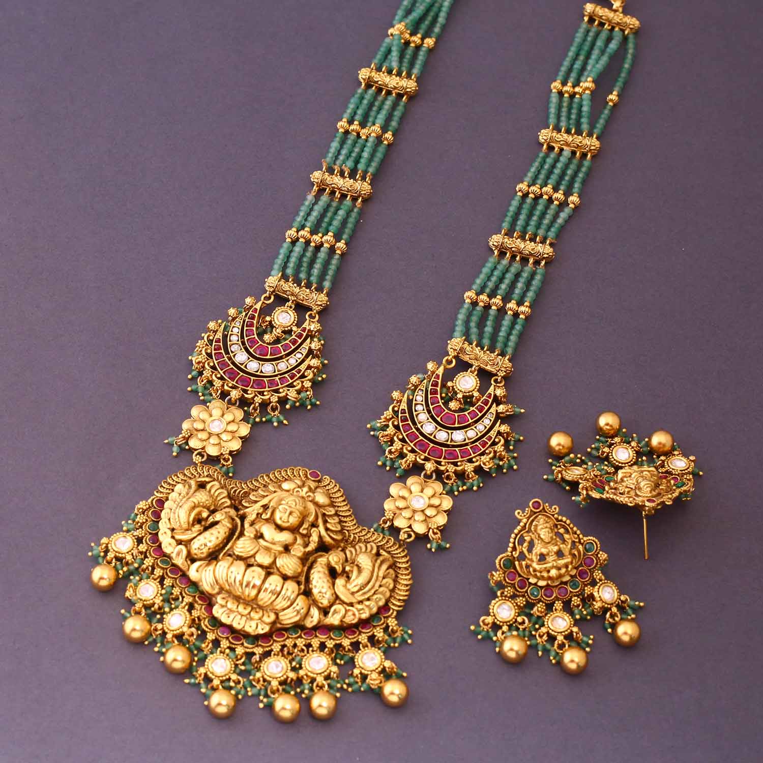 Mint Manasa Temple Jewellery Set - New Arrival - Image 4