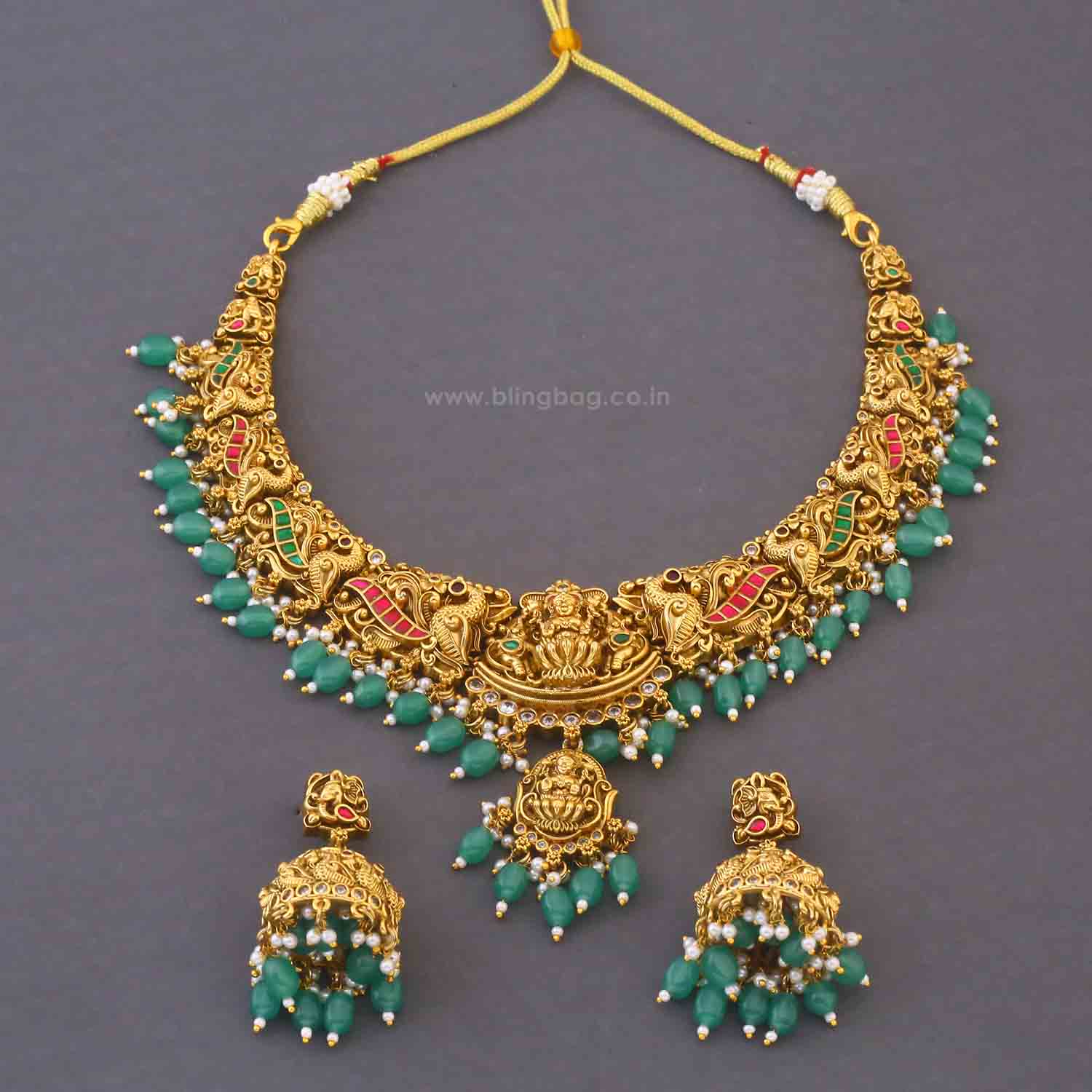 Mint Narayaniya Hasli Temple Jewellery Set - New Arrival - Image 3