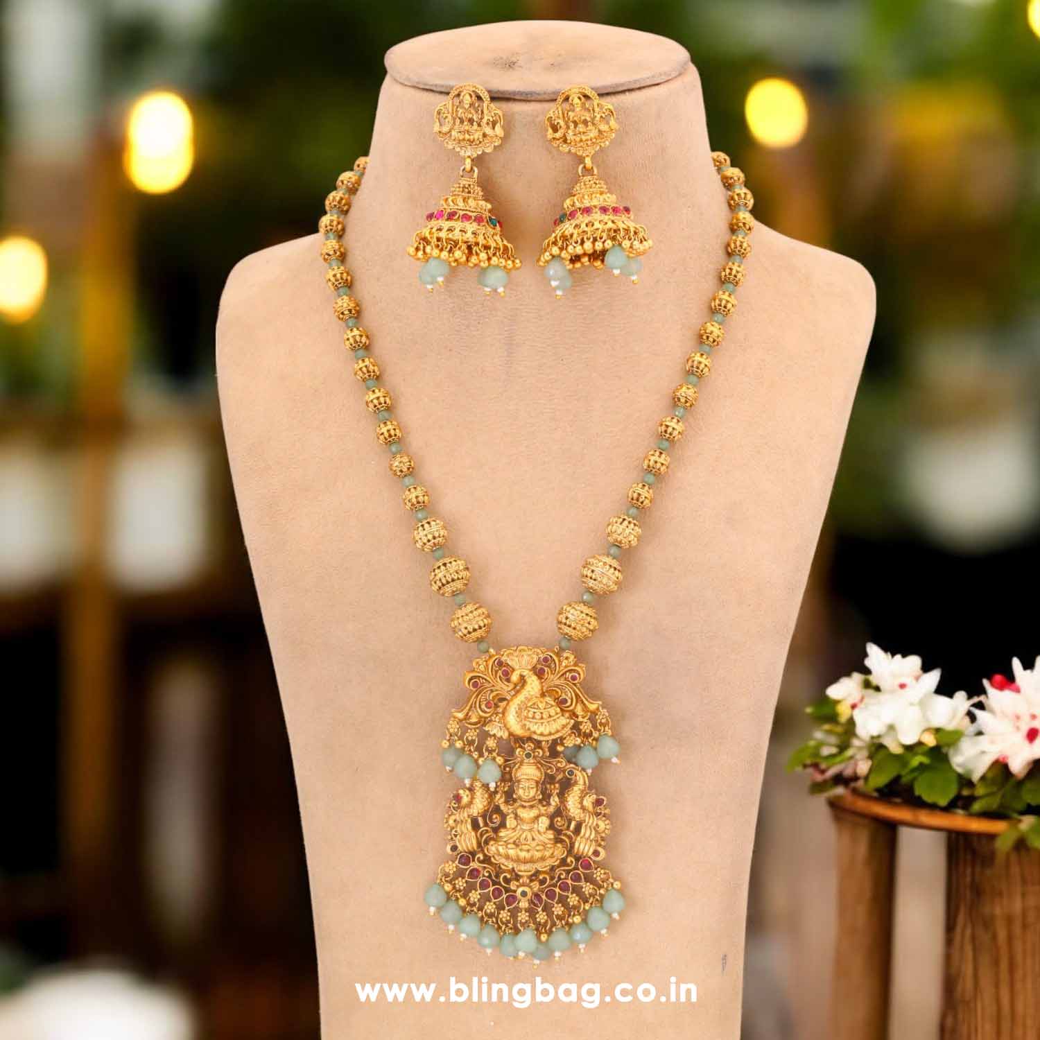 Mint Sharvani Temple Jewellery Set - New Arrival - Image 2