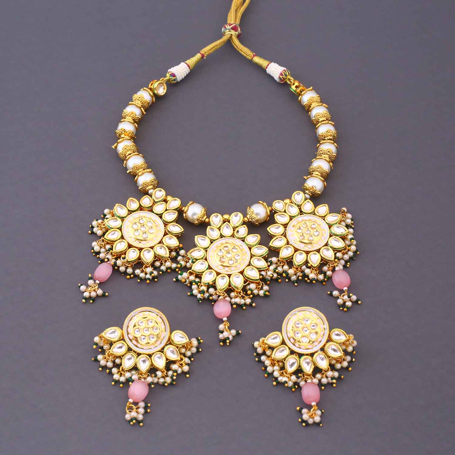 Golden Trishika Kundan Jewellery Set - Image 4