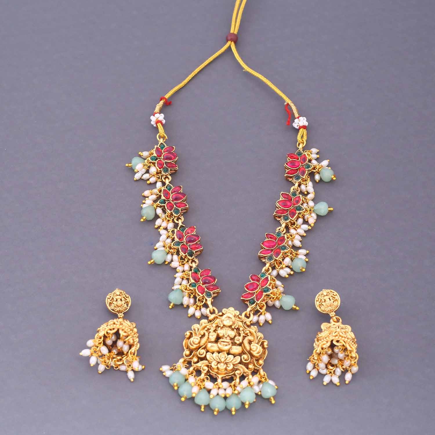 Mint Vedaanta Temple Jewellery Set - New Arrival - Image 3