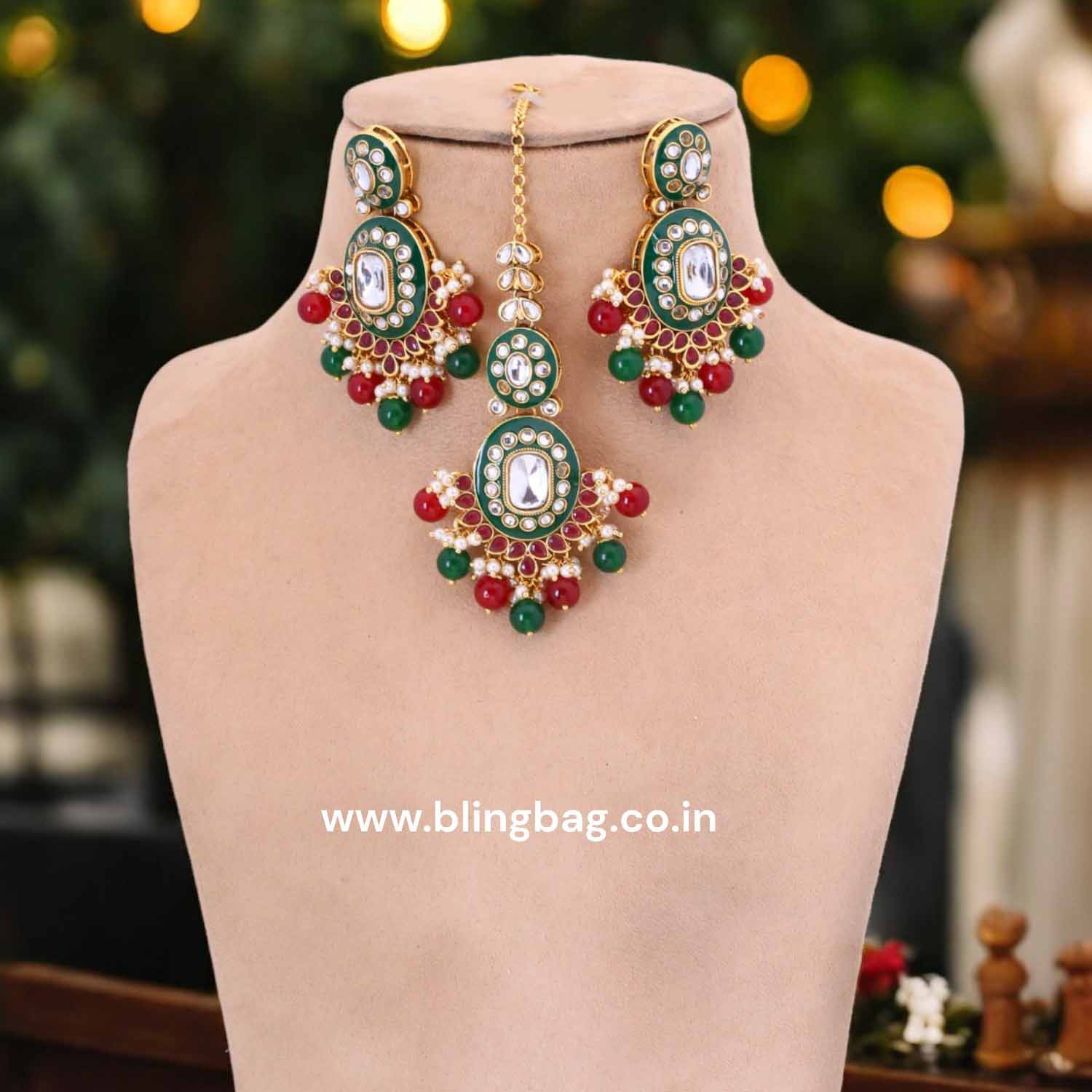 Multicolor Aachal Kundan Jewellery Set - Image 3