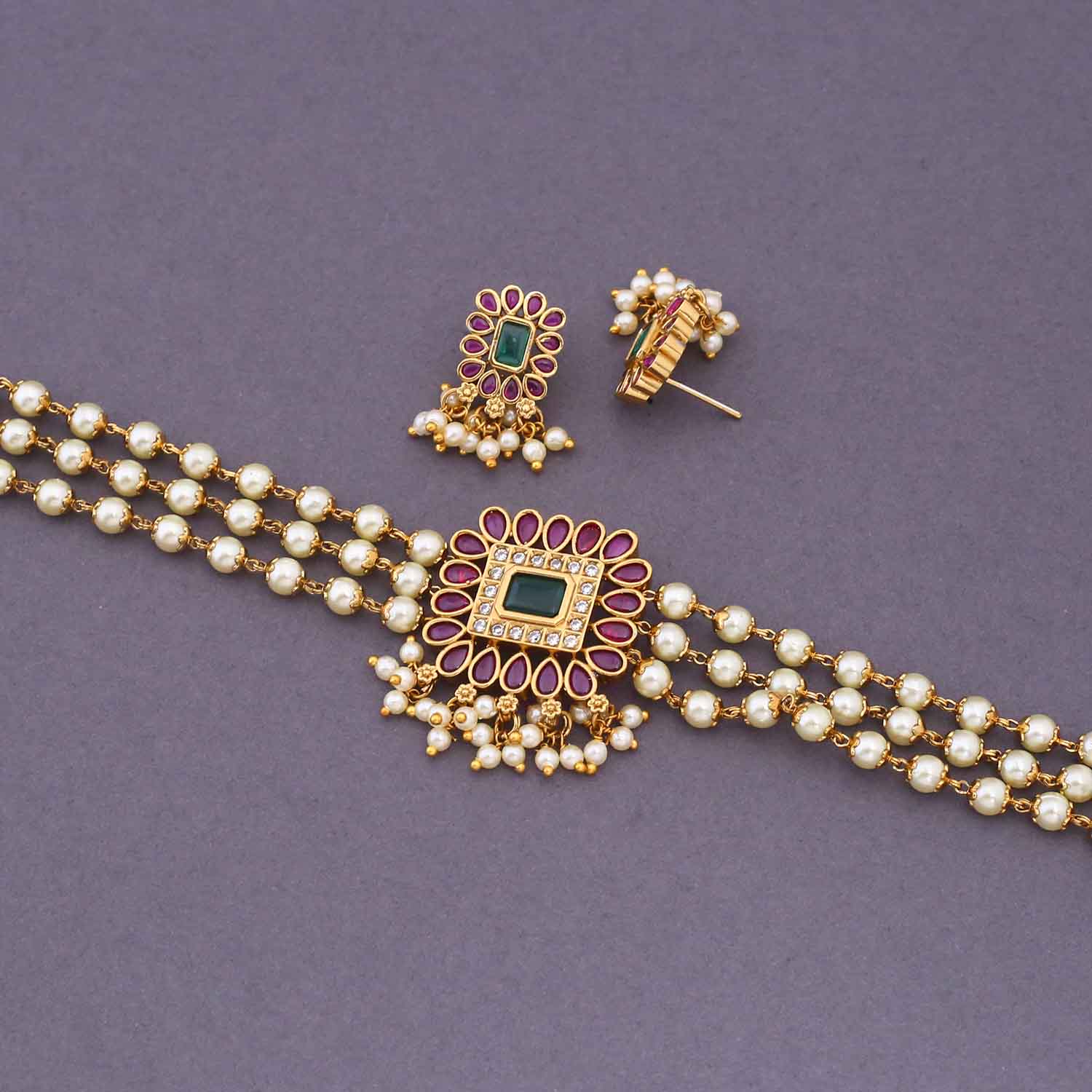 Multicolor Aatrika Antique Jewellery Set - New Arrival - Image 4