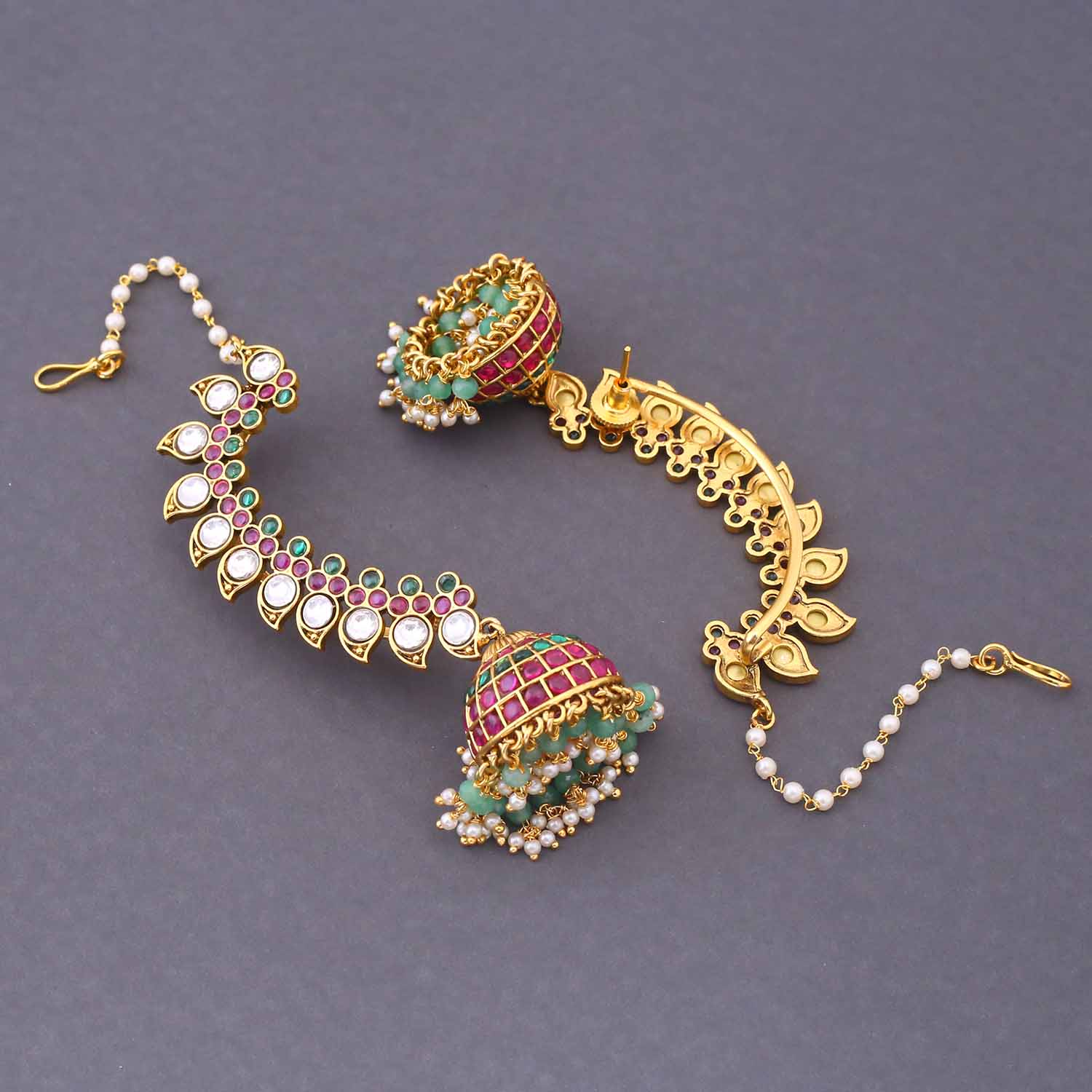 Multicolor Abeeha Ear Cuff Jhumkis - Image 3