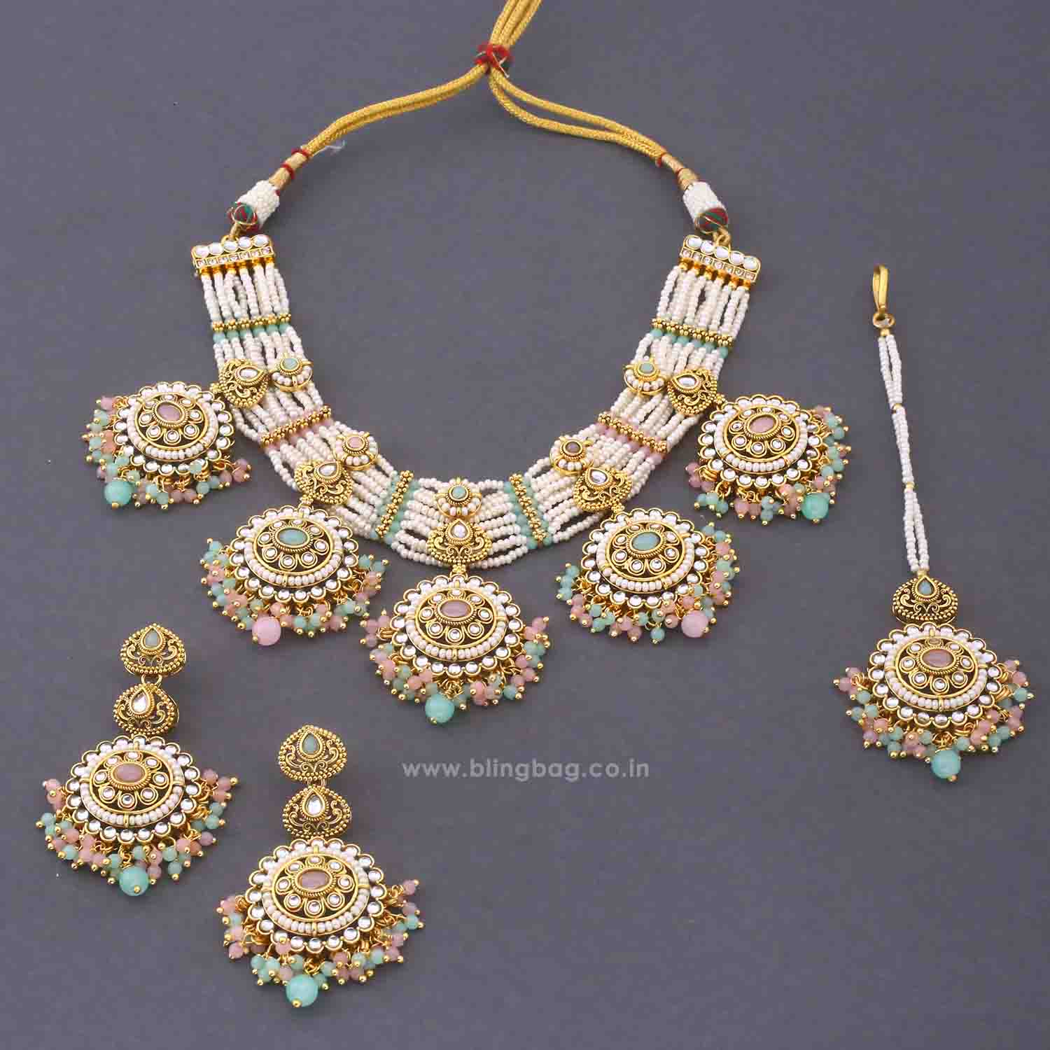 Multicolor Ahilya Kundan Jewellery Set - Image 4