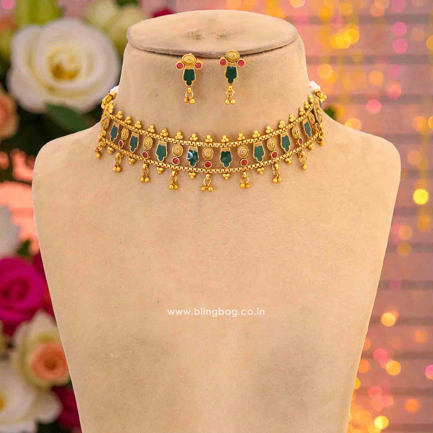 Multicolor Ahlam Antique Jewellery Set - New Arrival - Image 3