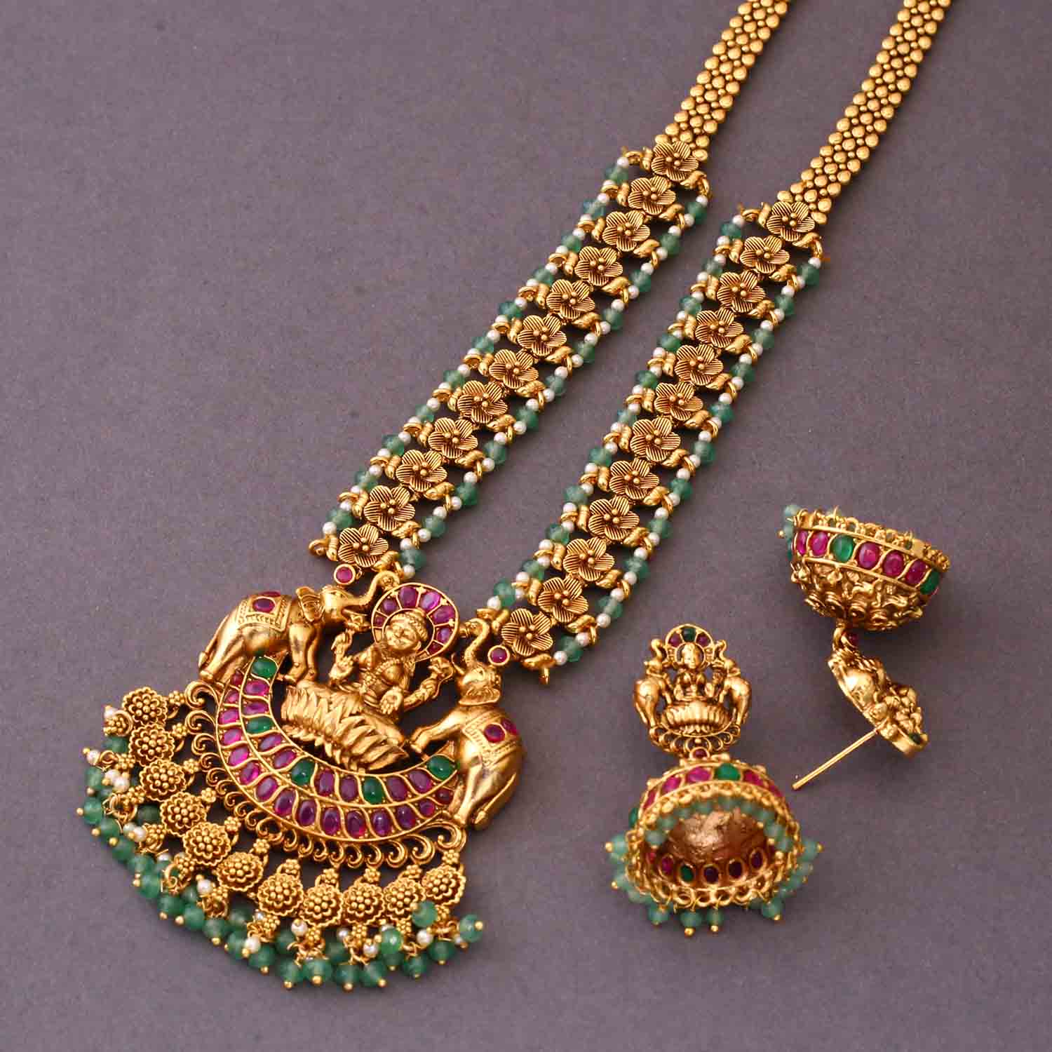 Multicolor Alakshmi Temple Jewellery Set- New Arrival - Image 4
