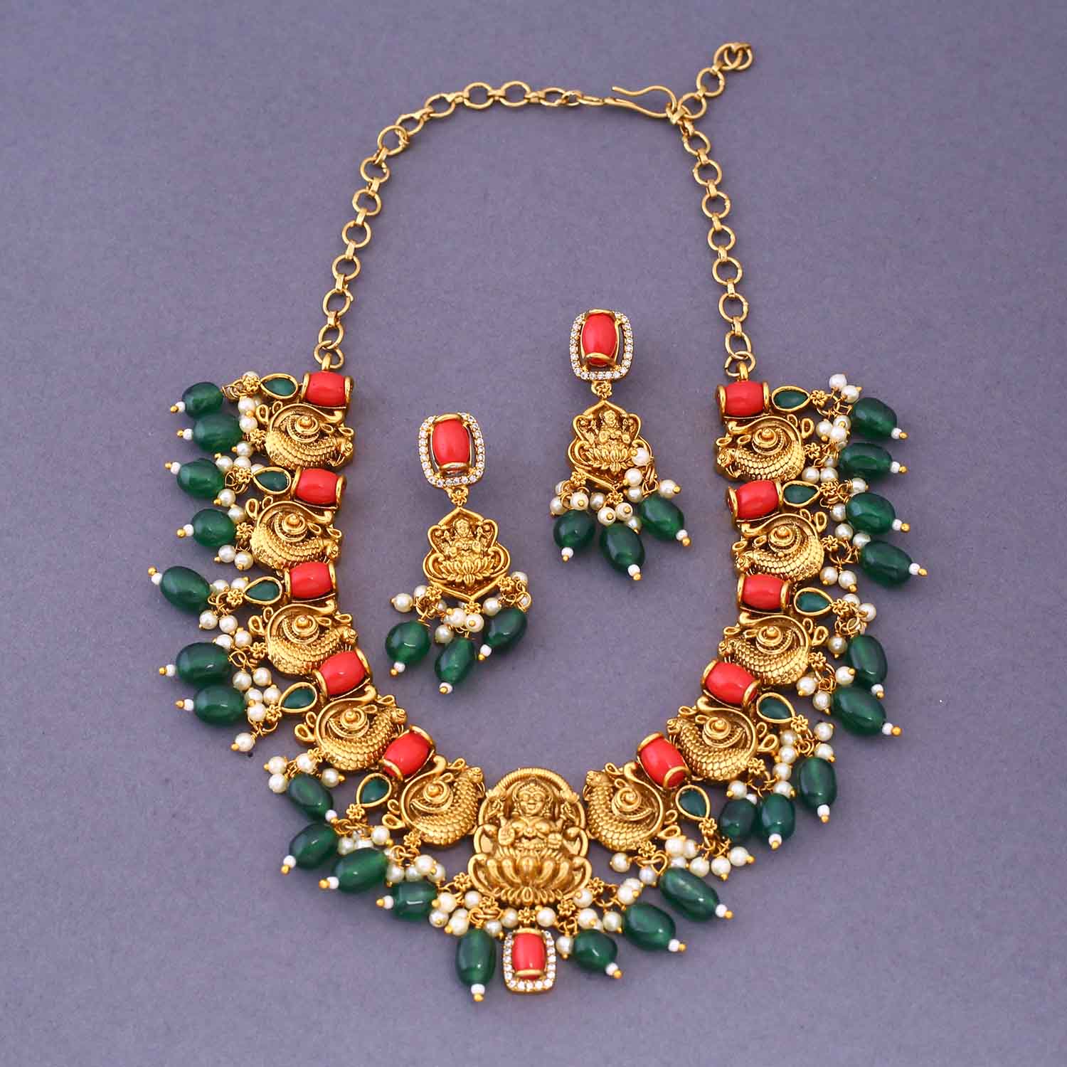 Multicolor Andal Temple Jewellery Set- New Arrival - Image 3