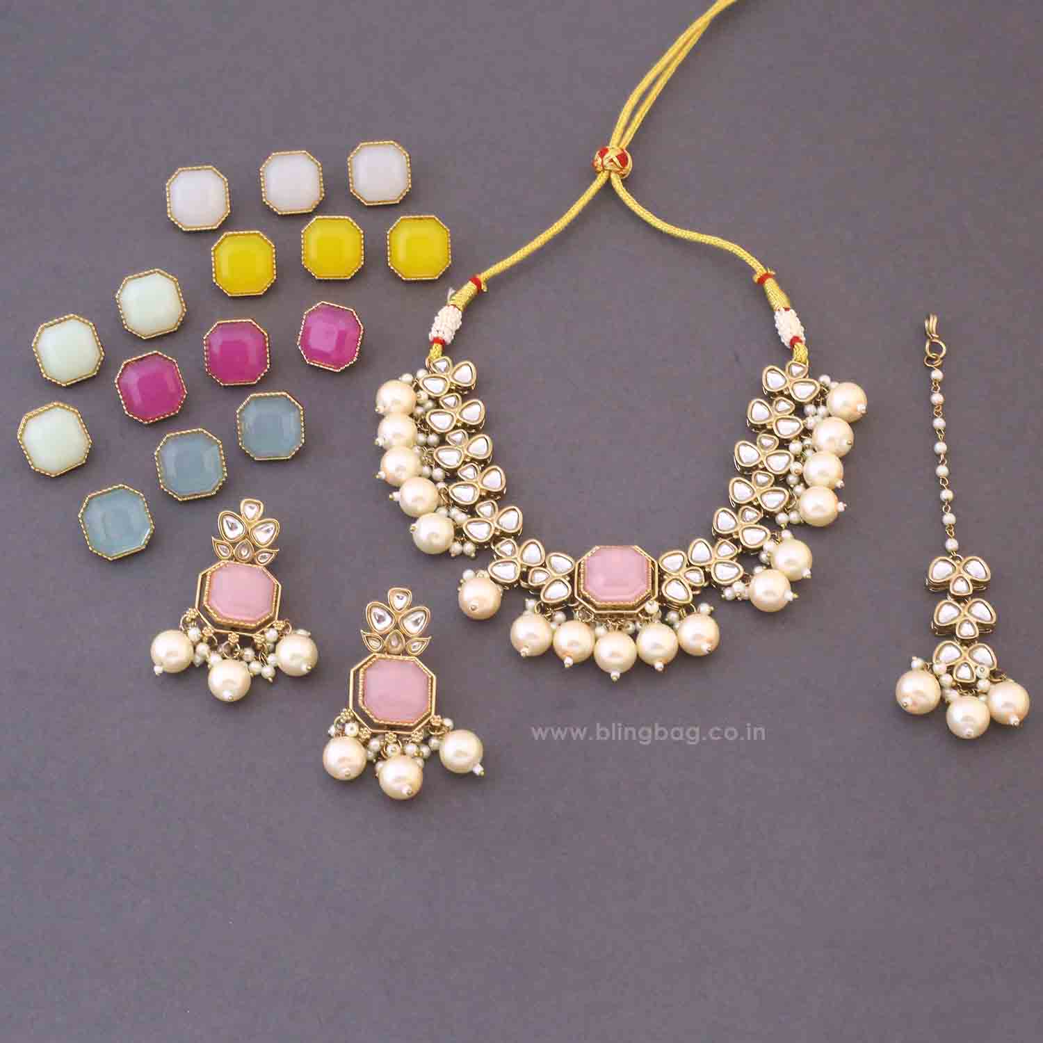 Multicolor Avnishi Kundan Jewellery Set - Image 4