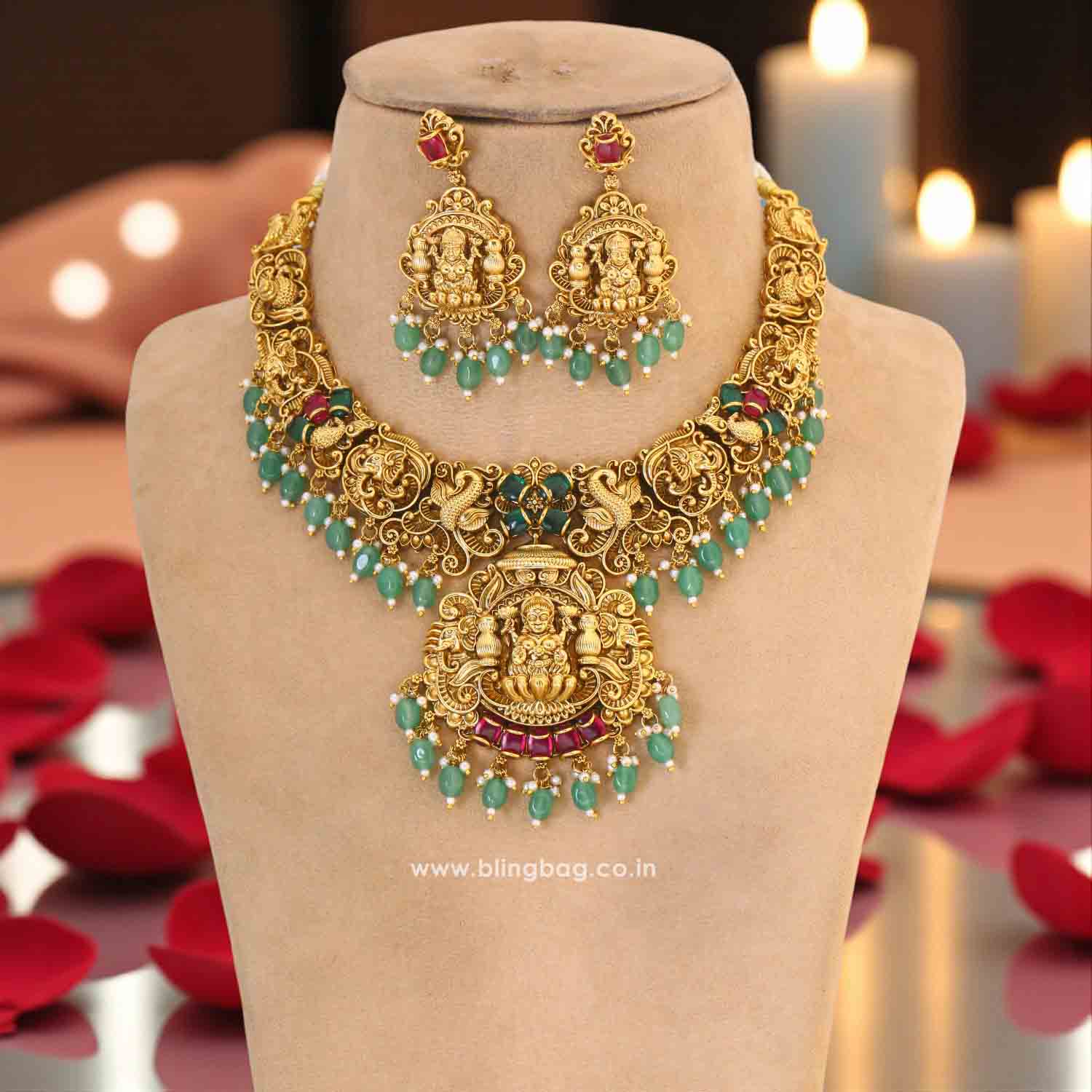 Multicolor Bhadrakalishree Hasli Temple Jewellery Set - New Arrival - Image 2