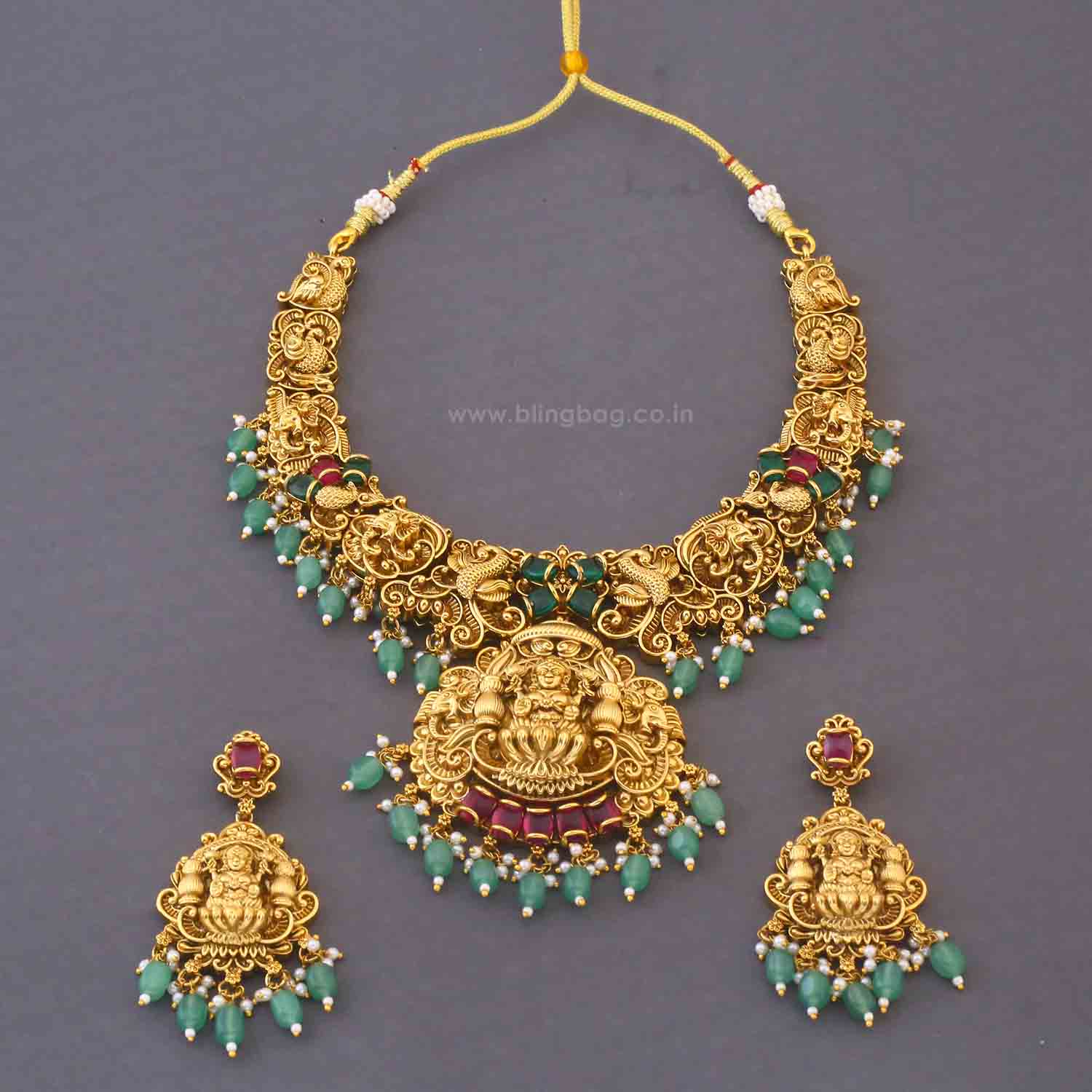 Multicolor Bhadrakalishree Hasli Temple Jewellery Set - New Arrival - Image 3