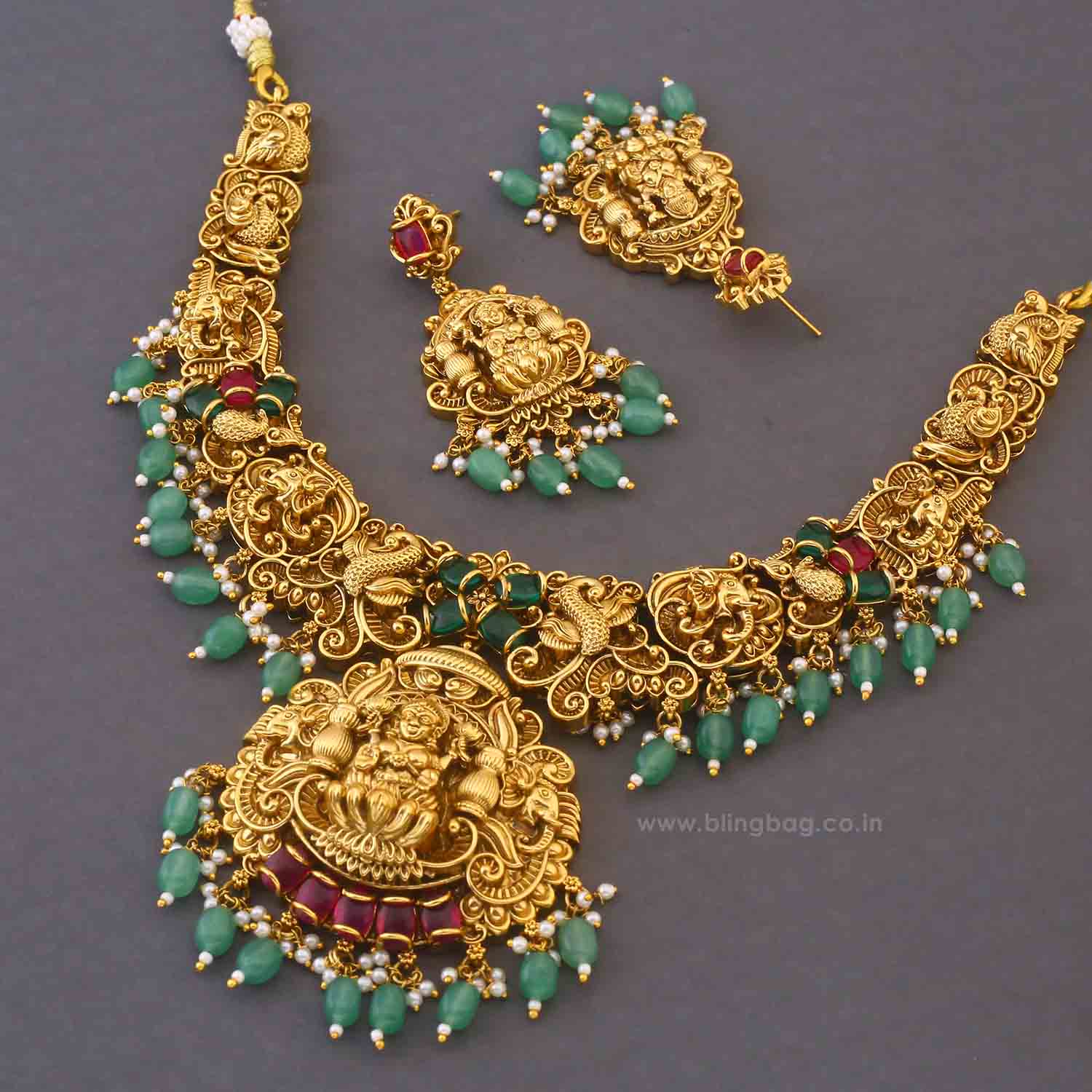 Multicolor Bhadrakalishree Hasli Temple Jewellery Set - New Arrival - Image 4