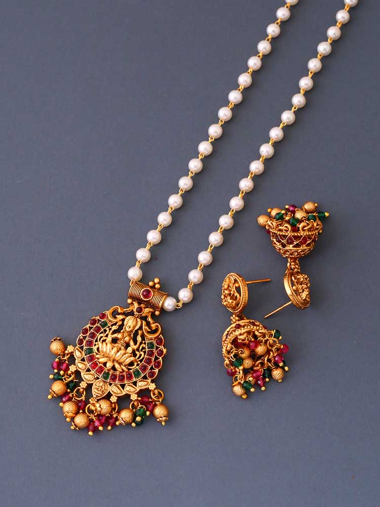 Multicolor Bhuvaneswari Temple Pendant Set - New Arrival - Image 4