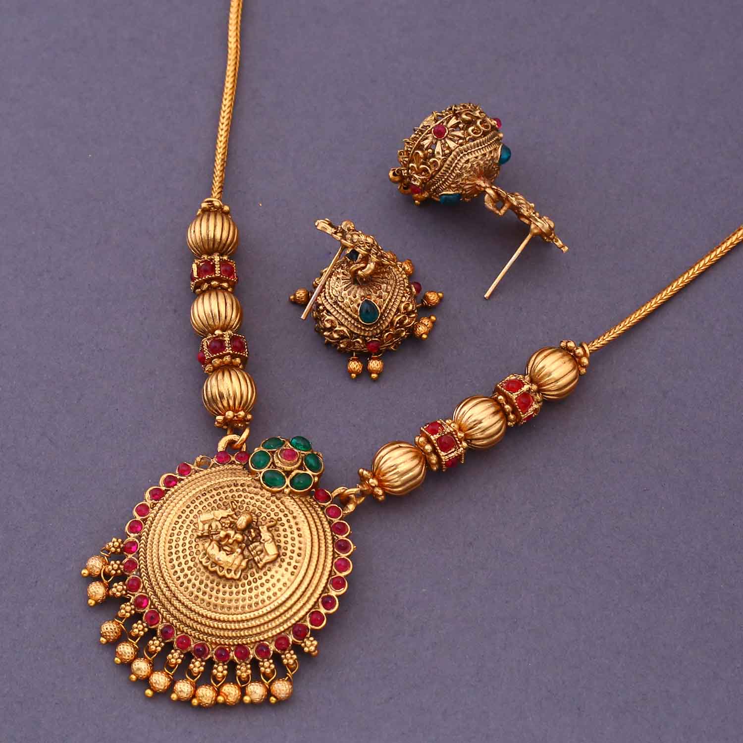 Multicolor Brahmapriya Temple Pendant Set- New Arrival - Image 4