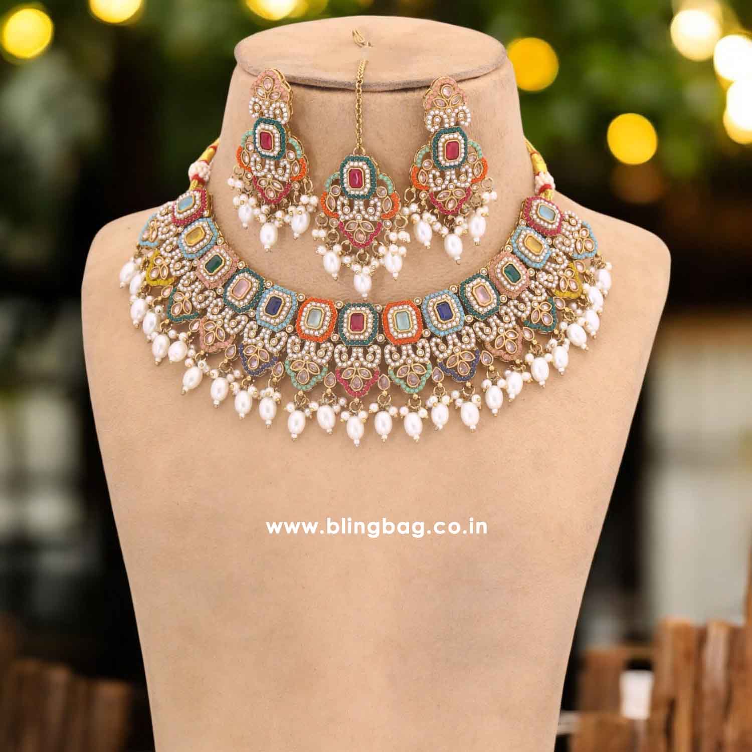 Multicolor Chamora Kundan Jewellery Set - Image 2