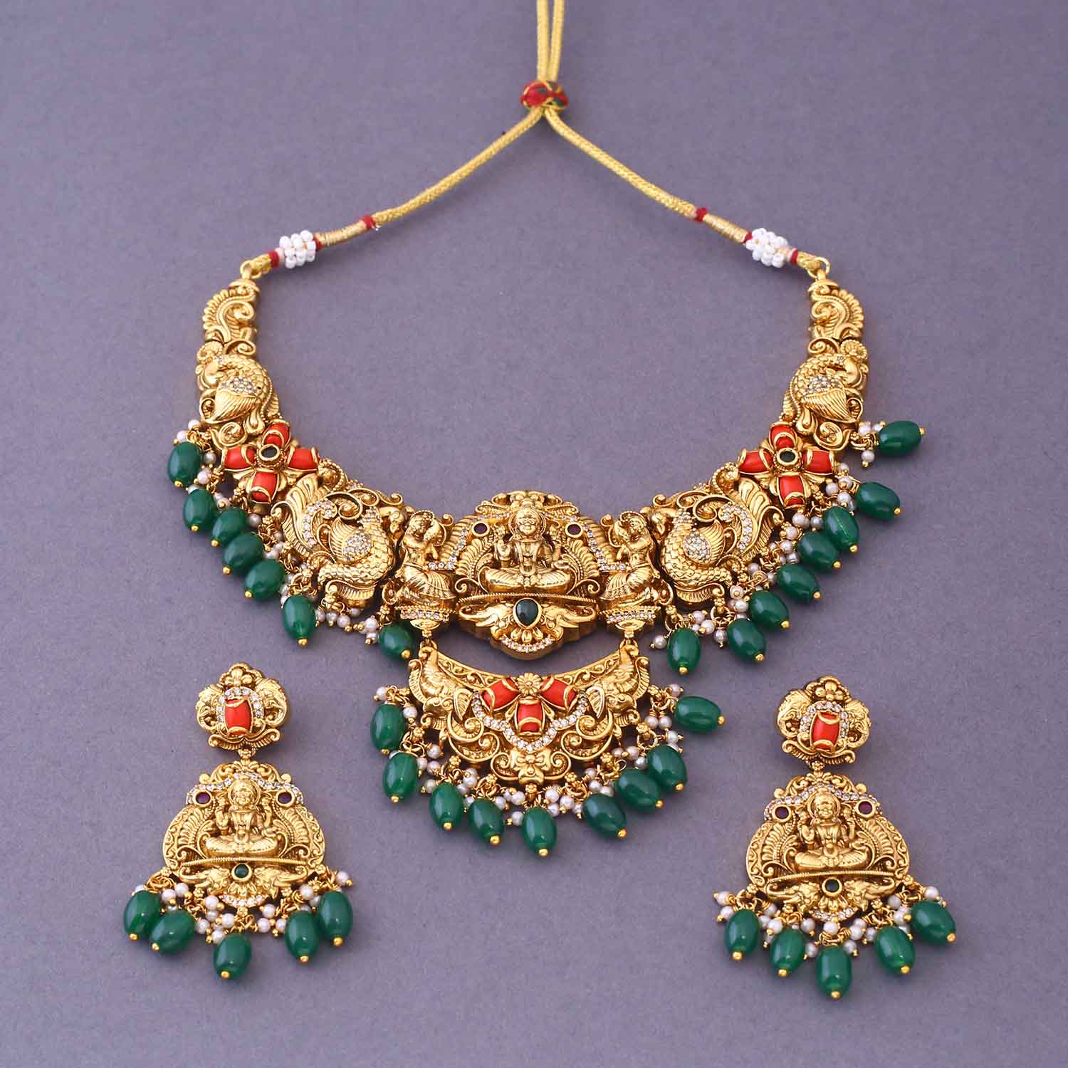 Multicolor Chittarupa Bridal Temple Jewellery Set- New Arrival - Image 3