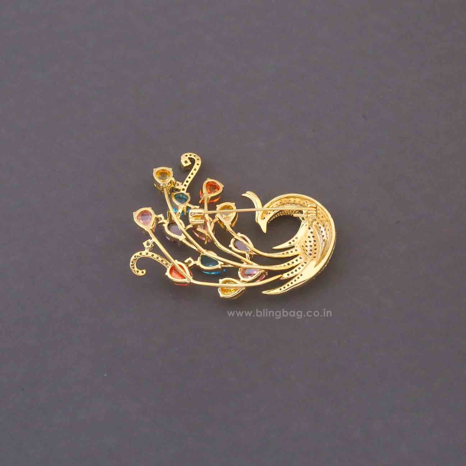 Multicolor Dancing Peacock Brooch - Image 5