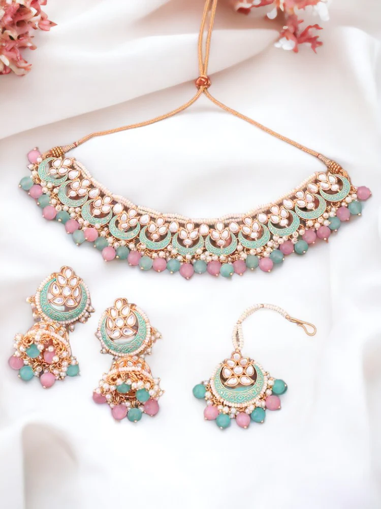 Multicolor Dhisana Kundan Jewellery Set - Image 2