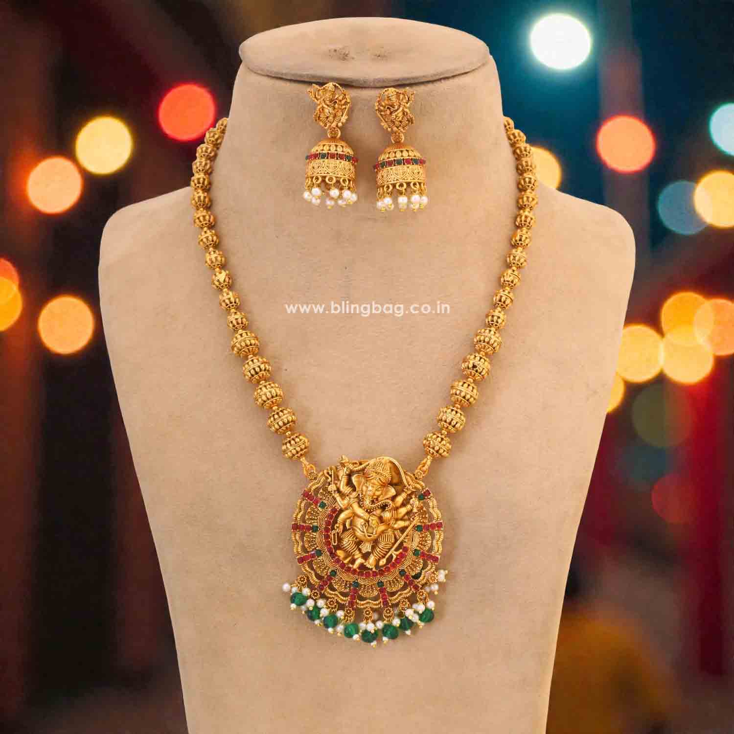 Multicolor Durmukha Temple Jewellery Set - New Arrival - Image 2