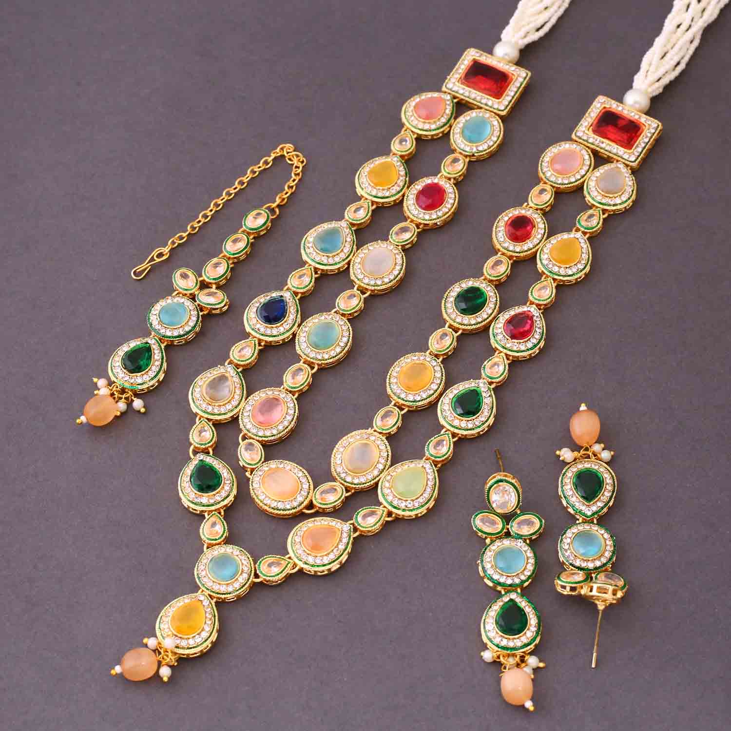 Multicolor Ehani Kundan Jewellery Set - Image 5