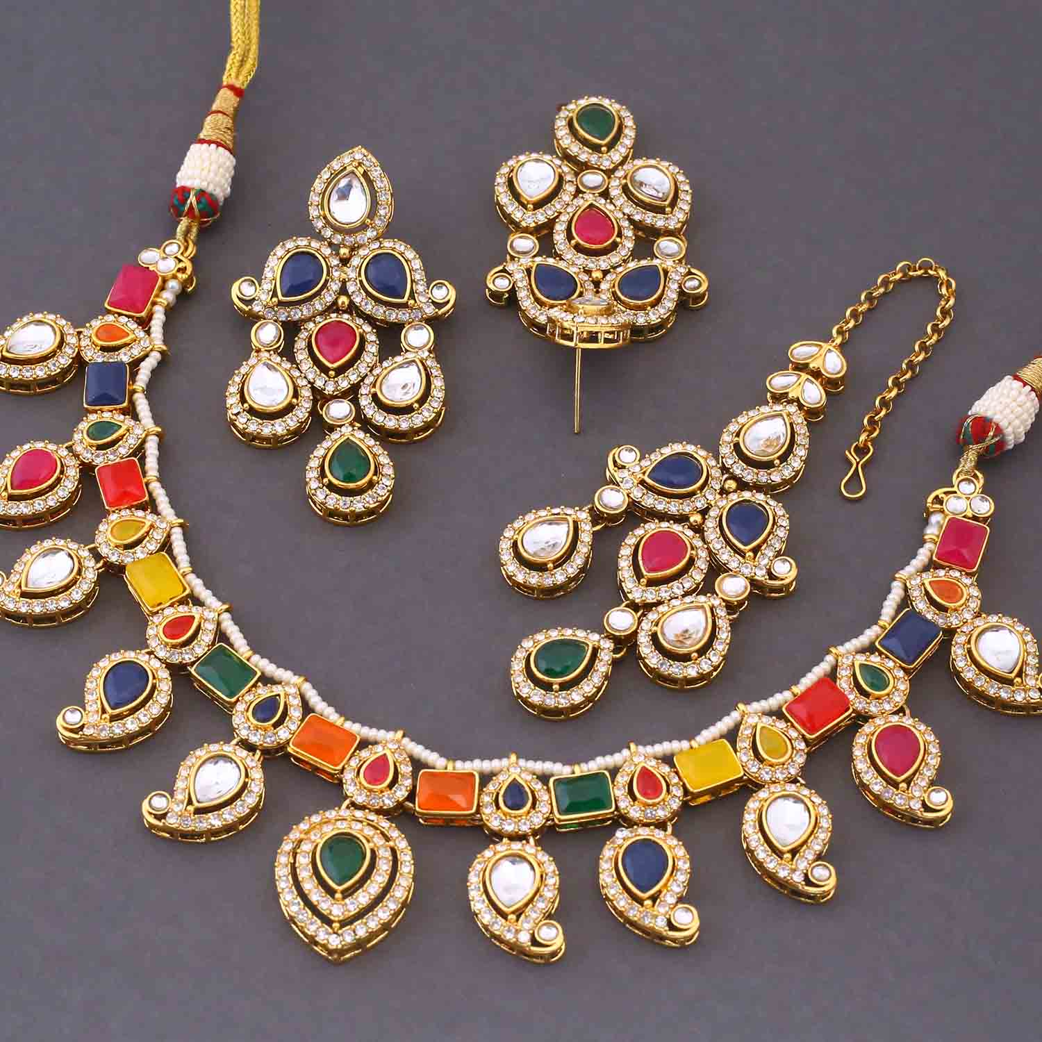 Multicolor Fariha Kundan Jewellery Set - Image 5