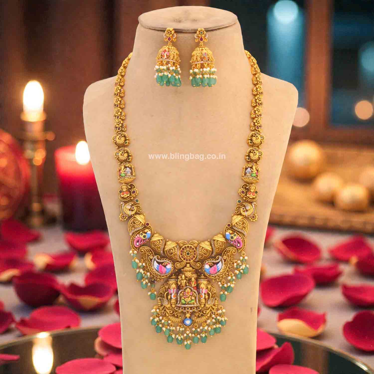 Multicolor Gajanand Temple Jewellery Set- New Arrivals - Image 3