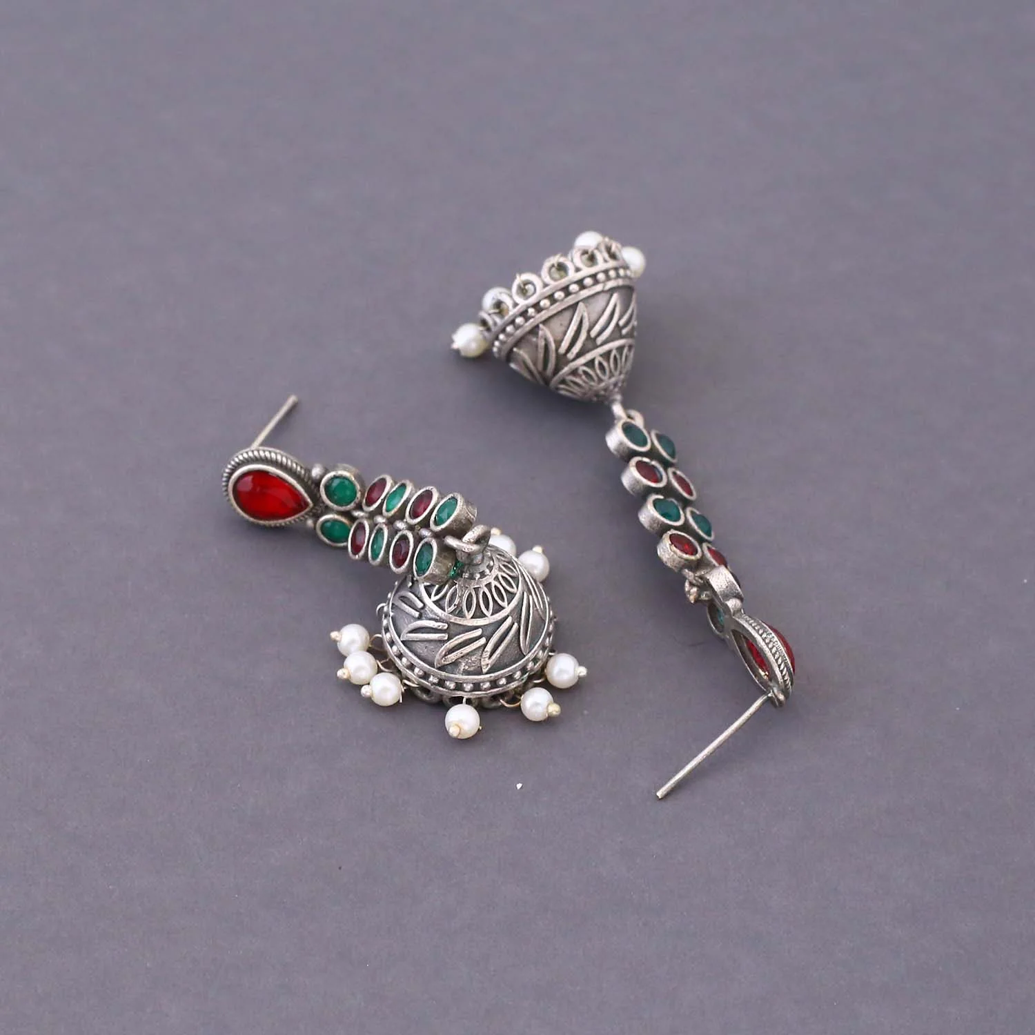 Multicolor Grijaan Oxidised Jhumkis - Image 4
