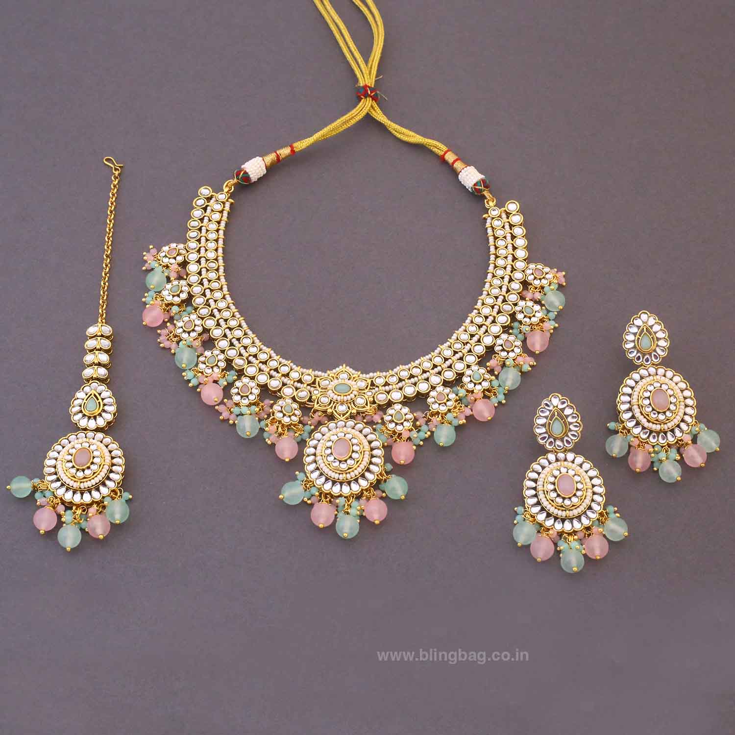 Multicolor Grishma Kundan Jewellery Set - Image 4