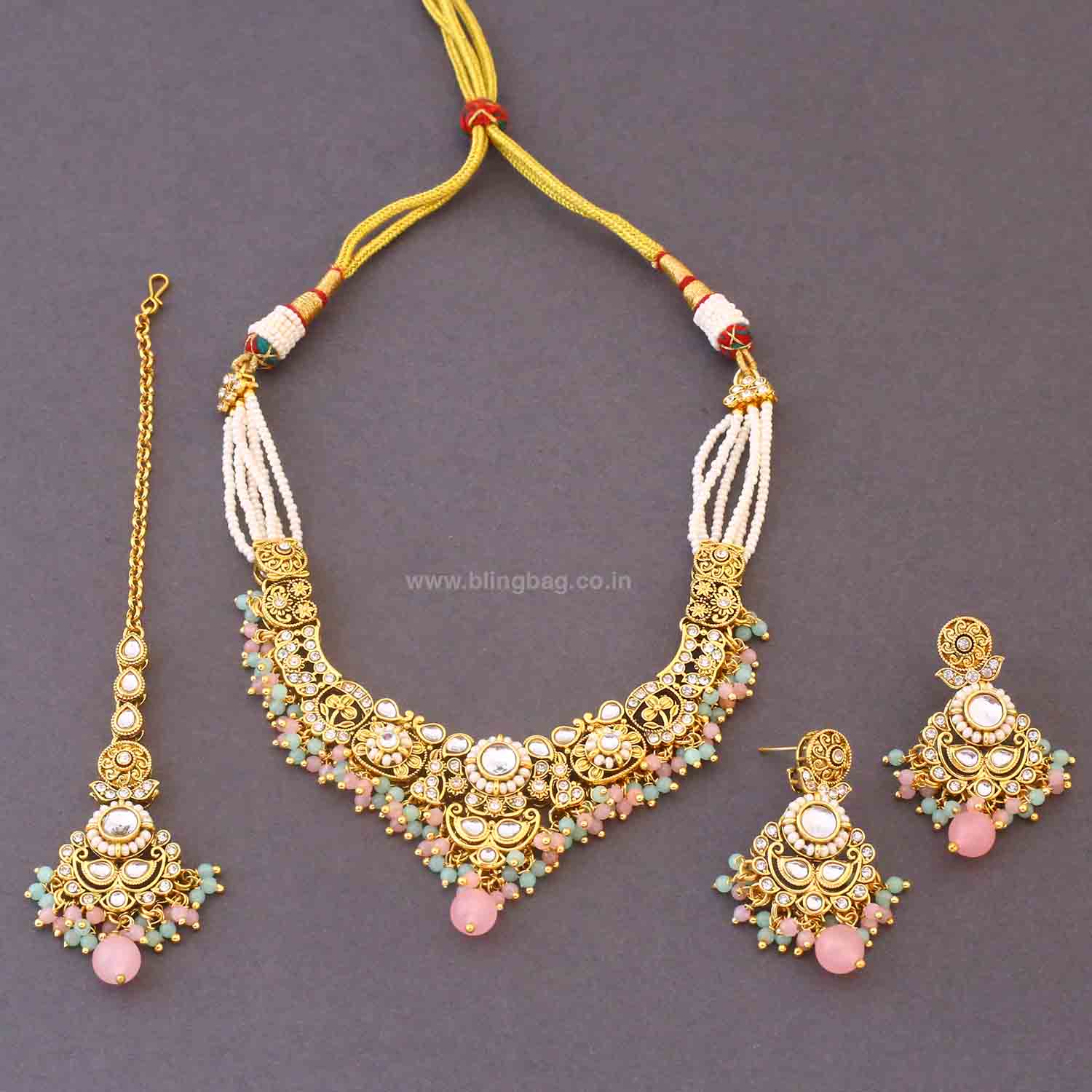 Multicolor Hritika Kundan Jewellery Set - Image 4