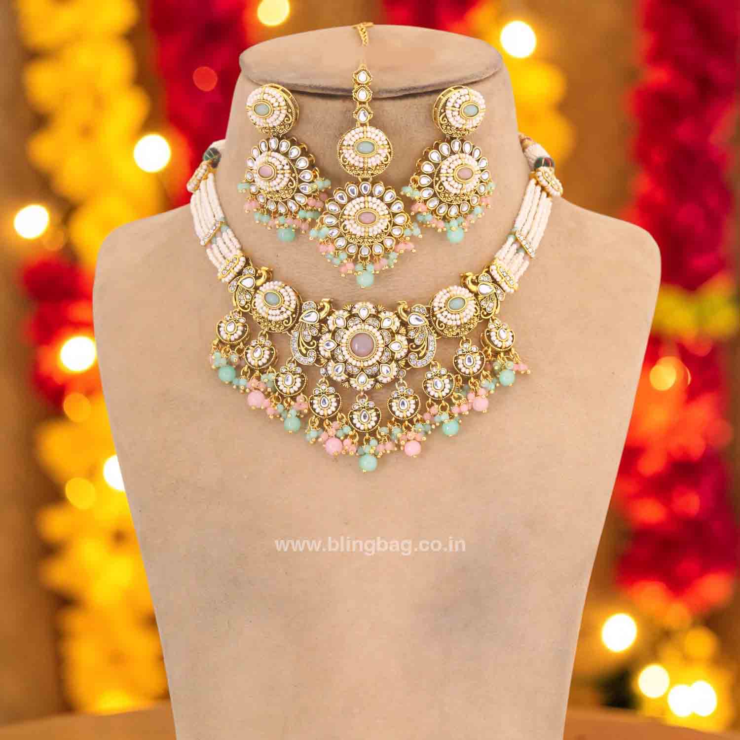 Multicolor Iniya Kundan Jewellery Set - Image 3
