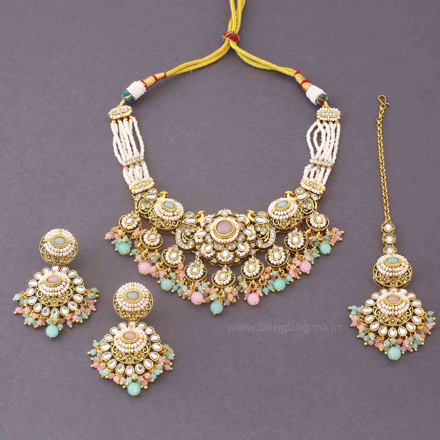 Multicolor Iniya Kundan Jewellery Set - Image 4