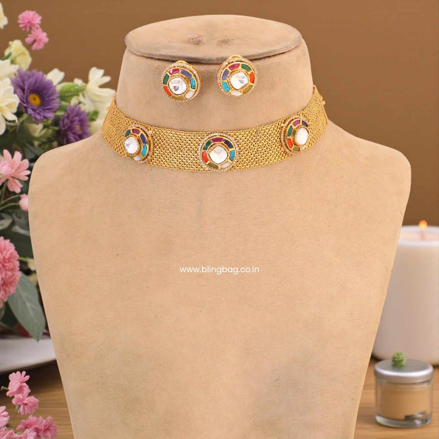 Multicolor Iraani Antique Jewellery Set - Image 3