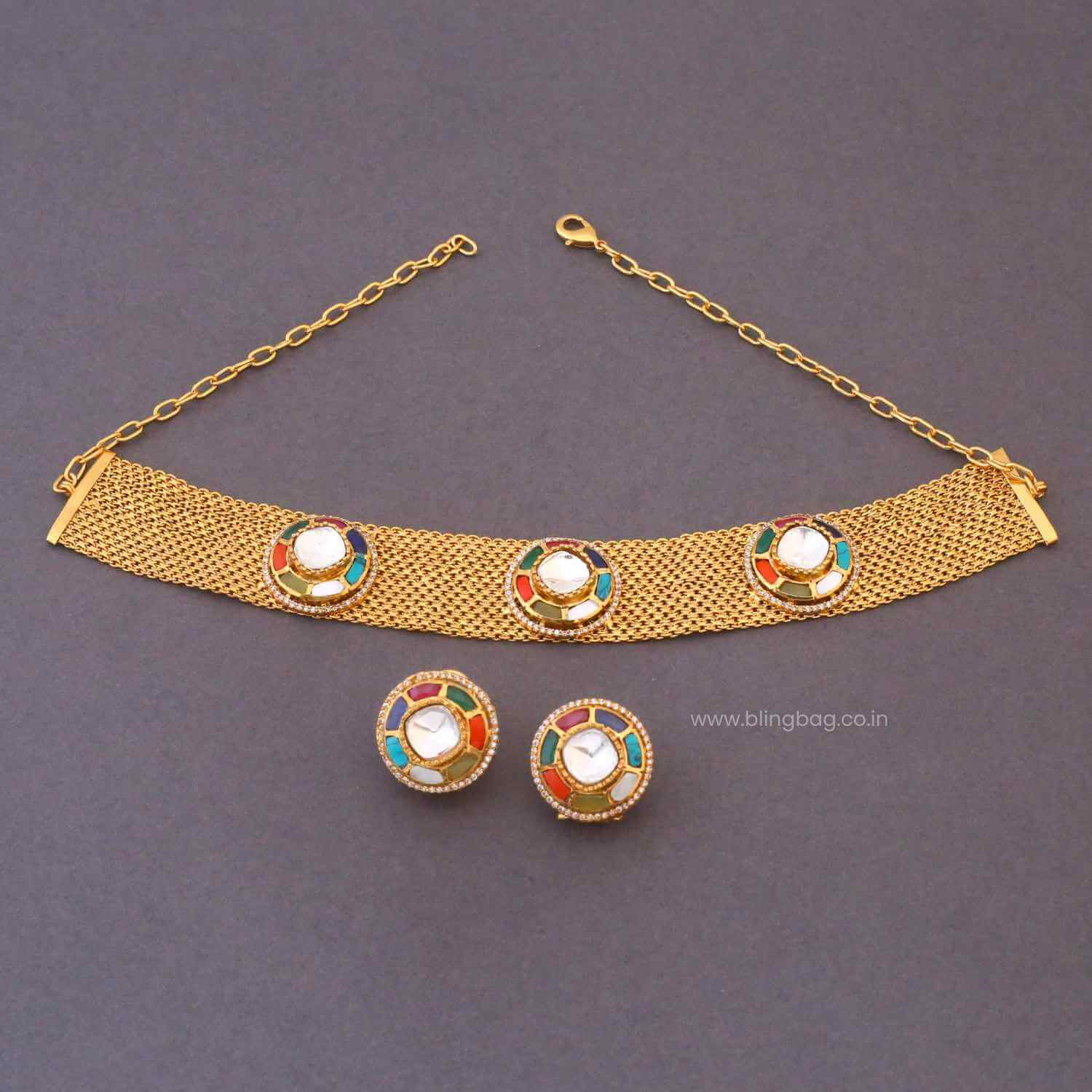 Multicolor Iraani Antique Jewellery Set - Image 4