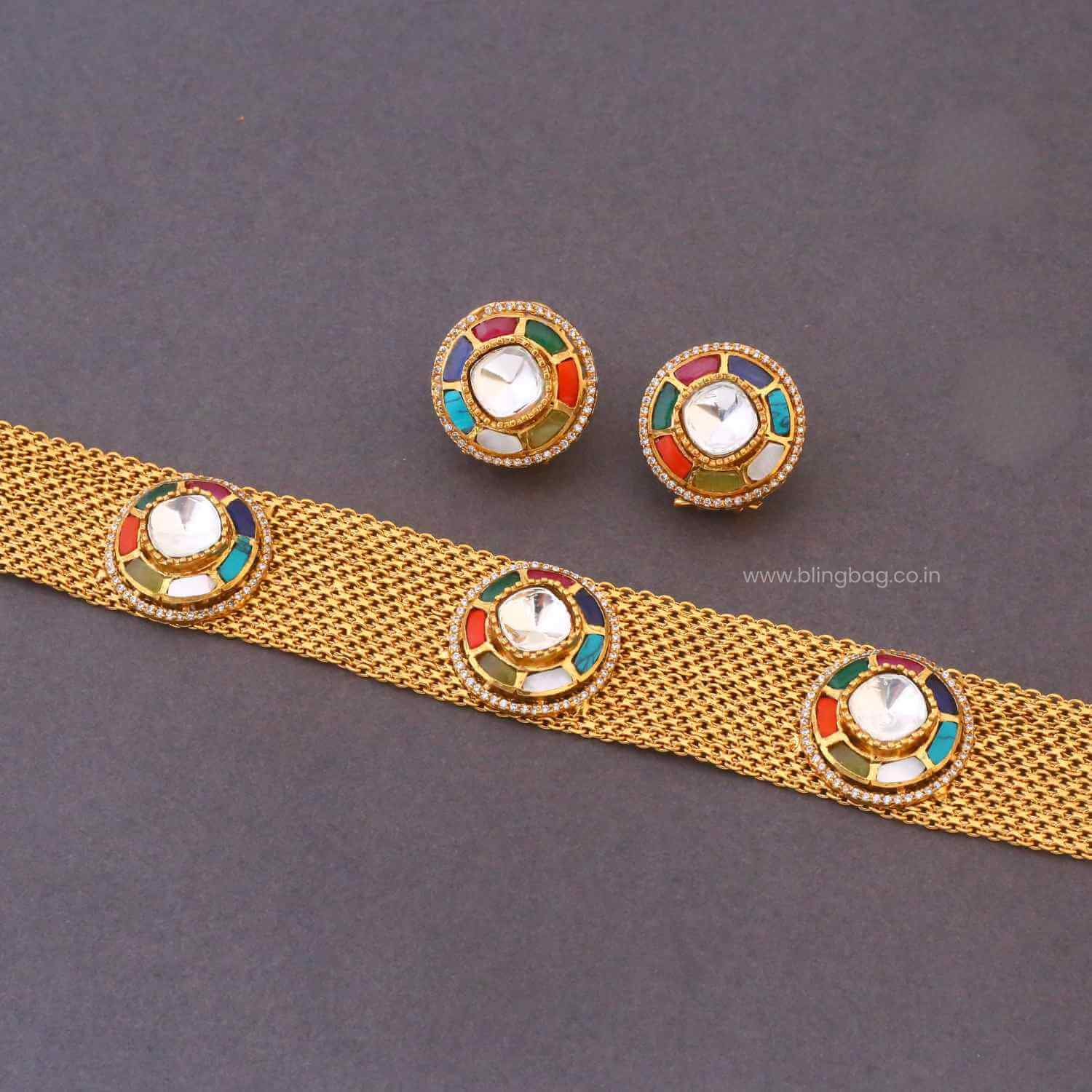 Multicolor Iraani Antique Jewellery Set - Image 5