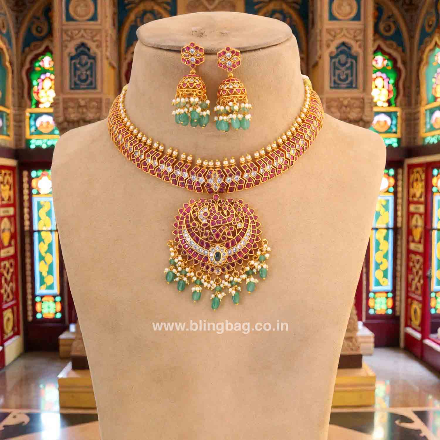 Multicolor Itiaaki Antique Jewellery Set- New Arrivals - Image 3
