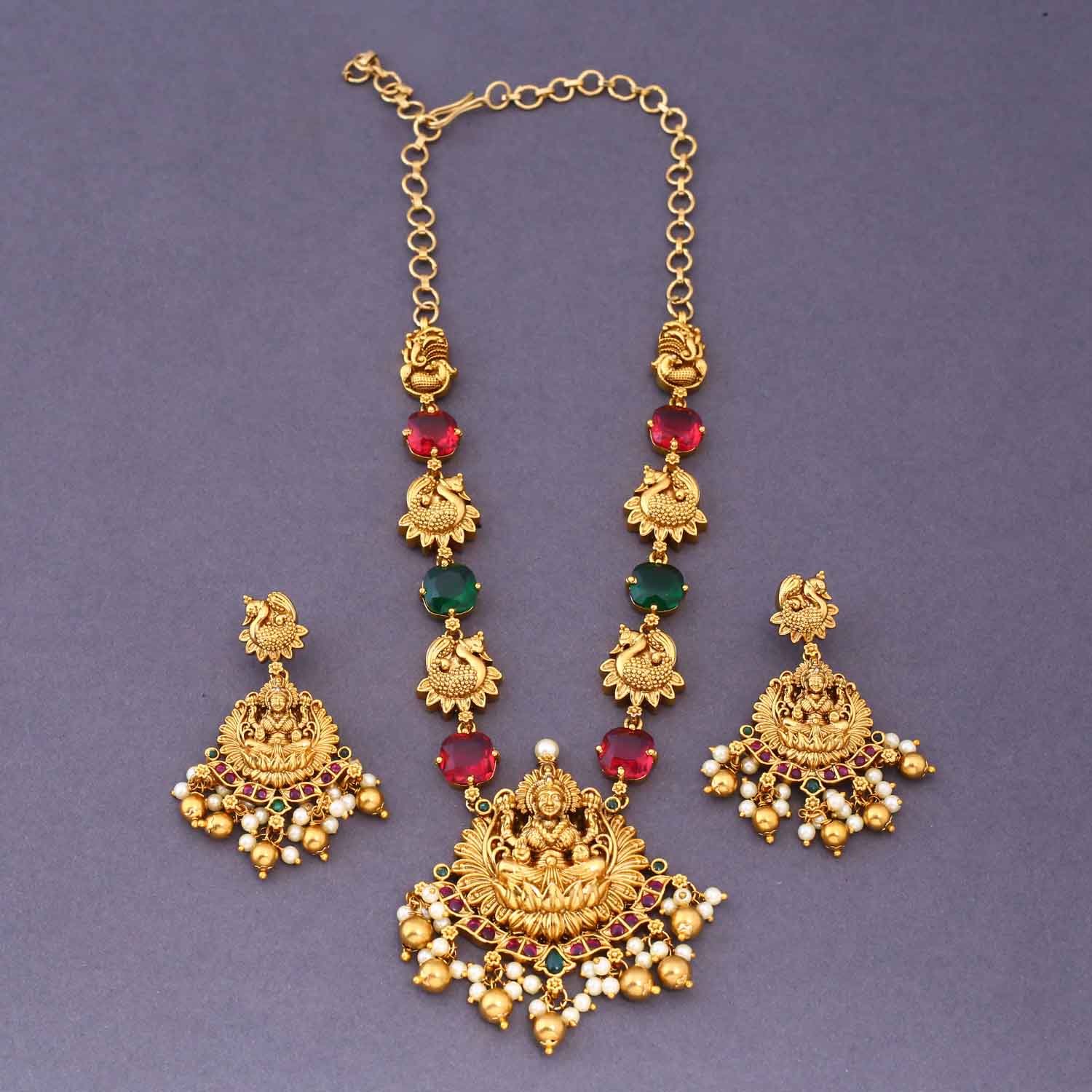 Multicolor Jaganmatai Temple Jewellery Set- New Arrival - Image 4