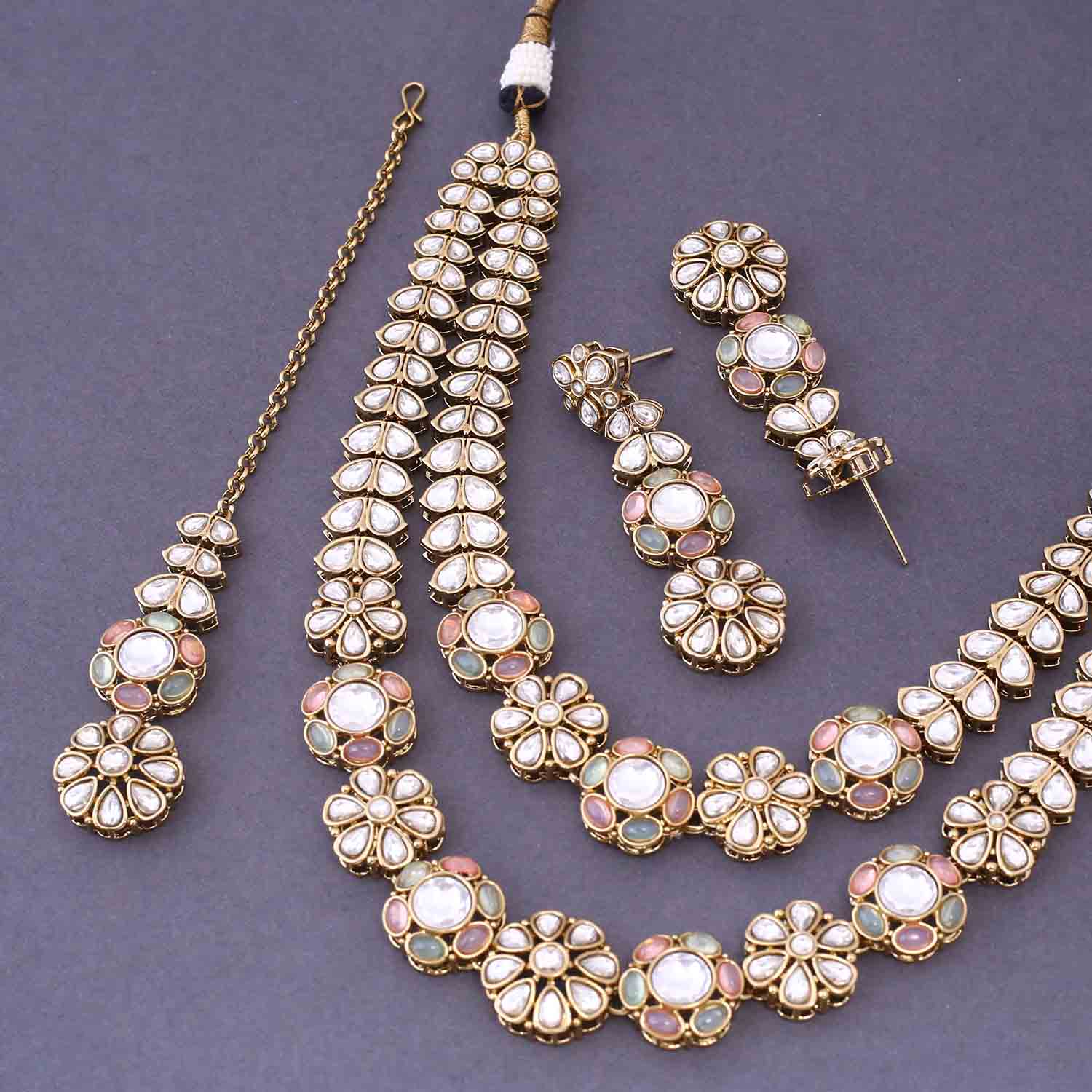 Multicolor Jaine Kundan Jewellery Set - Image 4