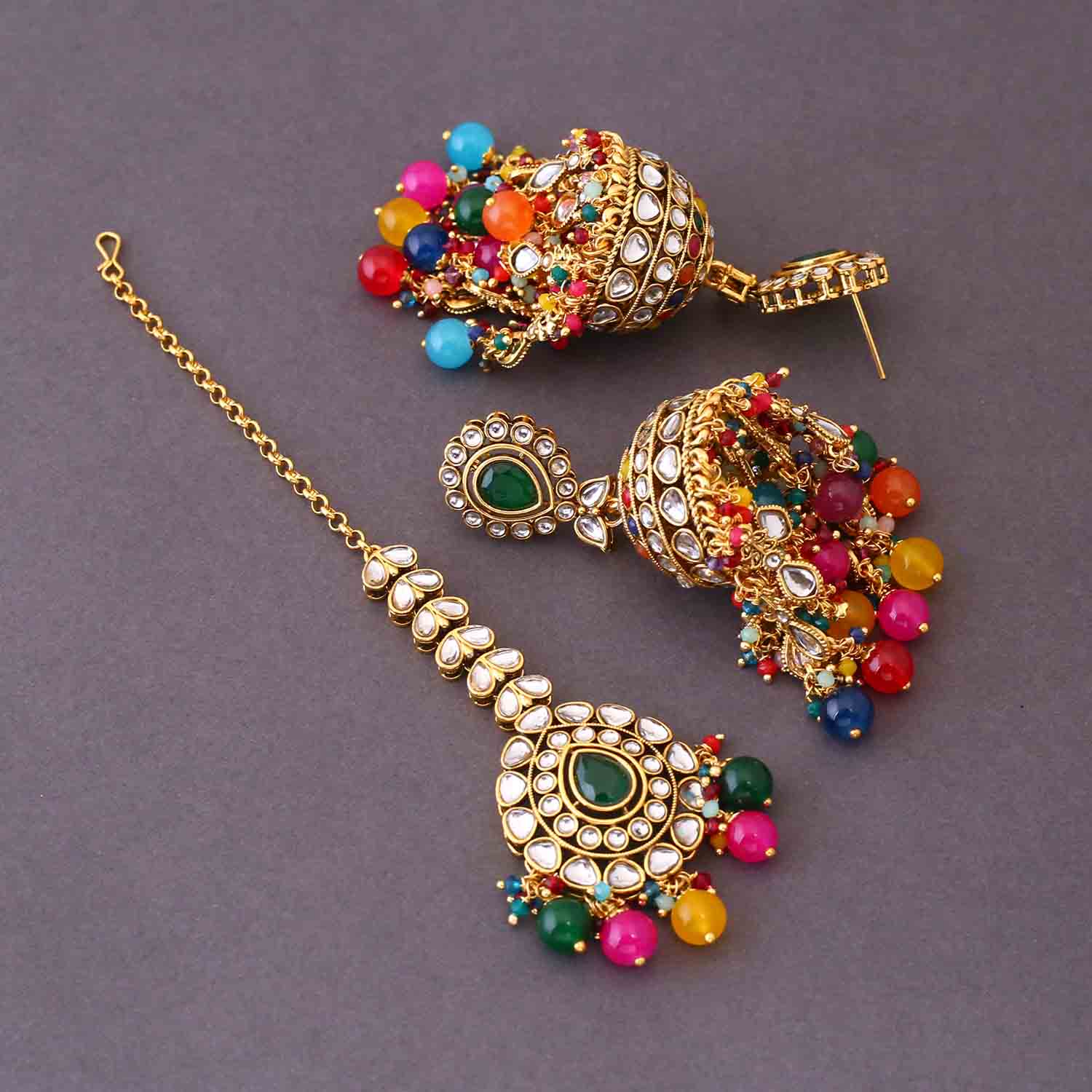 Multicolor Jambhul Maang Tikka Set - Image 4
