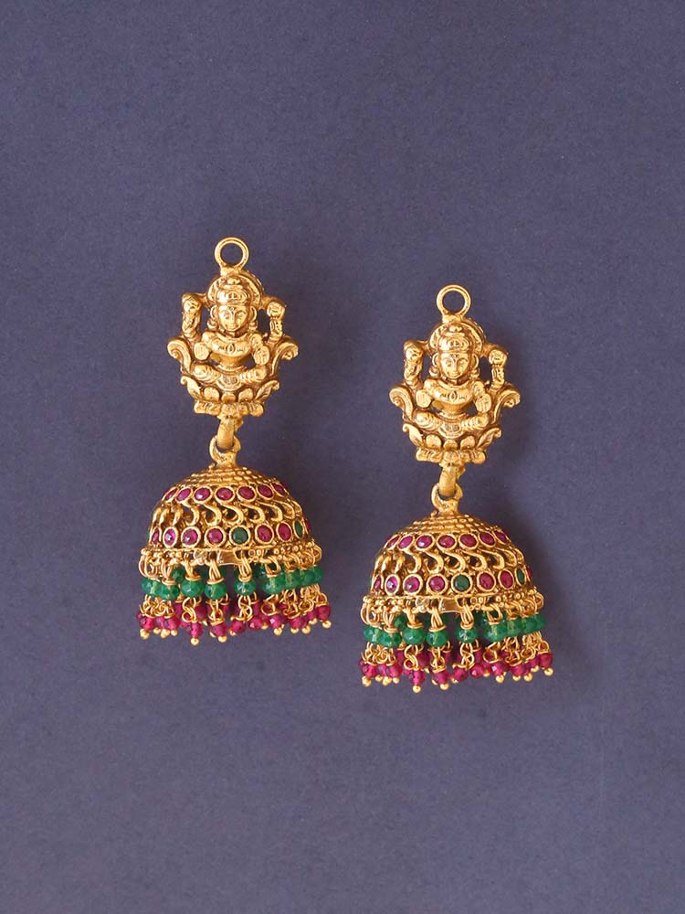 Multicolor Jhanvi Temple Jhumkis - Image 2